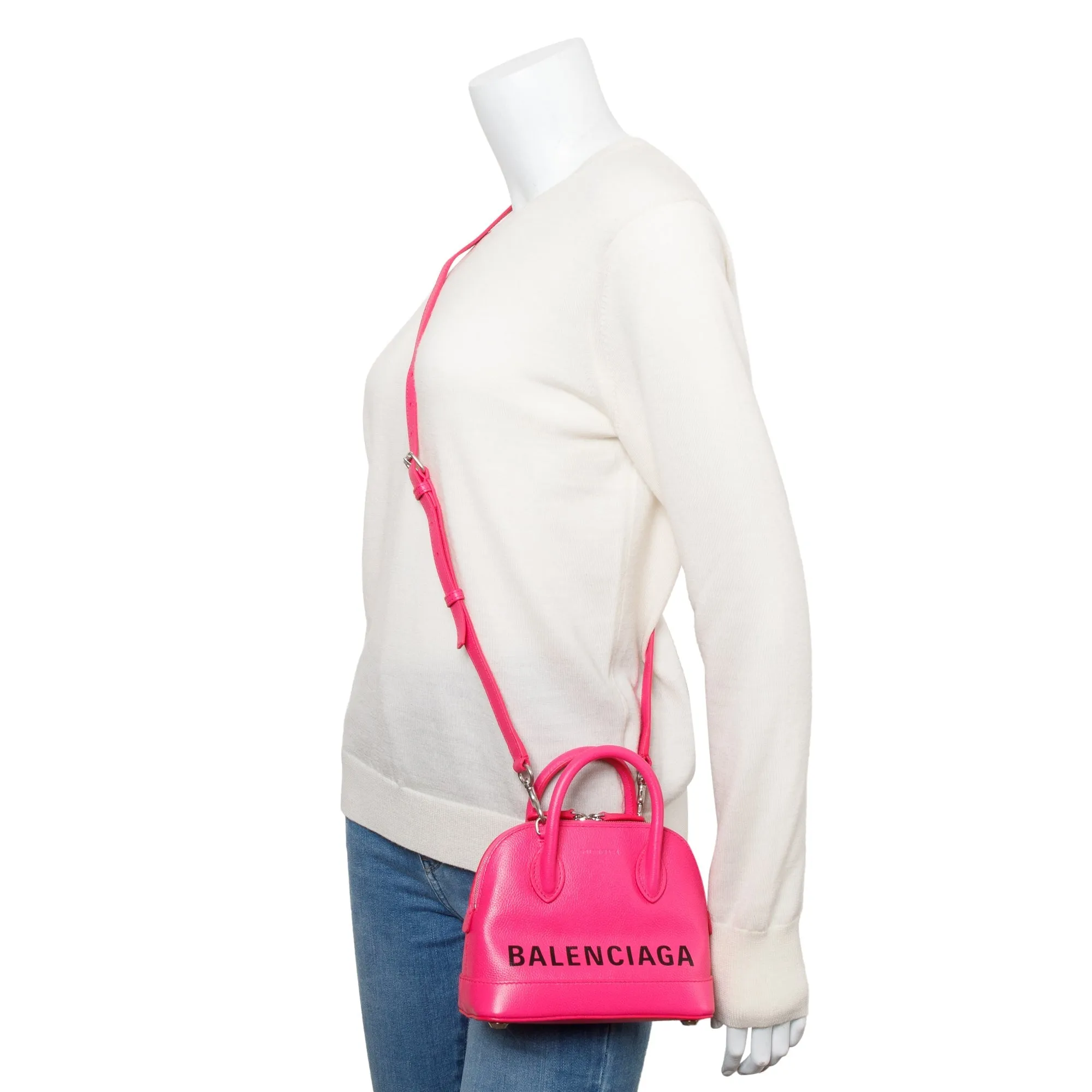 Balenciaga Pink Grained Calfskin Leather XXS Ville Top Handle Bag