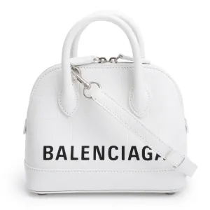 Balenciaga White Croc-Embossed Calfskin Leather XXS Ville Top Handle Bag