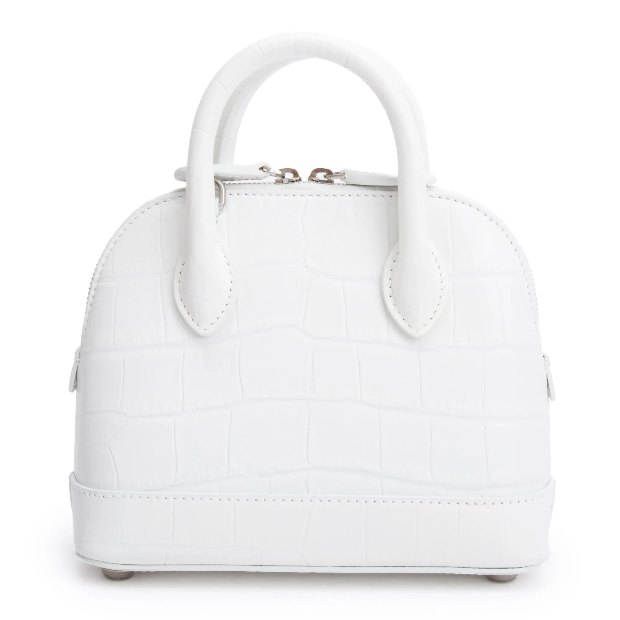 Balenciaga White Croc-Embossed Calfskin Leather XXS Ville Top Handle Bag