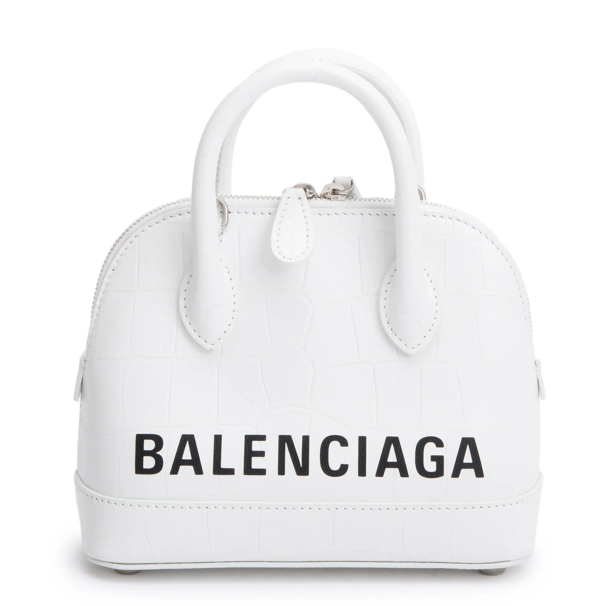 Balenciaga White Croc-Embossed Calfskin Leather XXS Ville Top Handle Bag