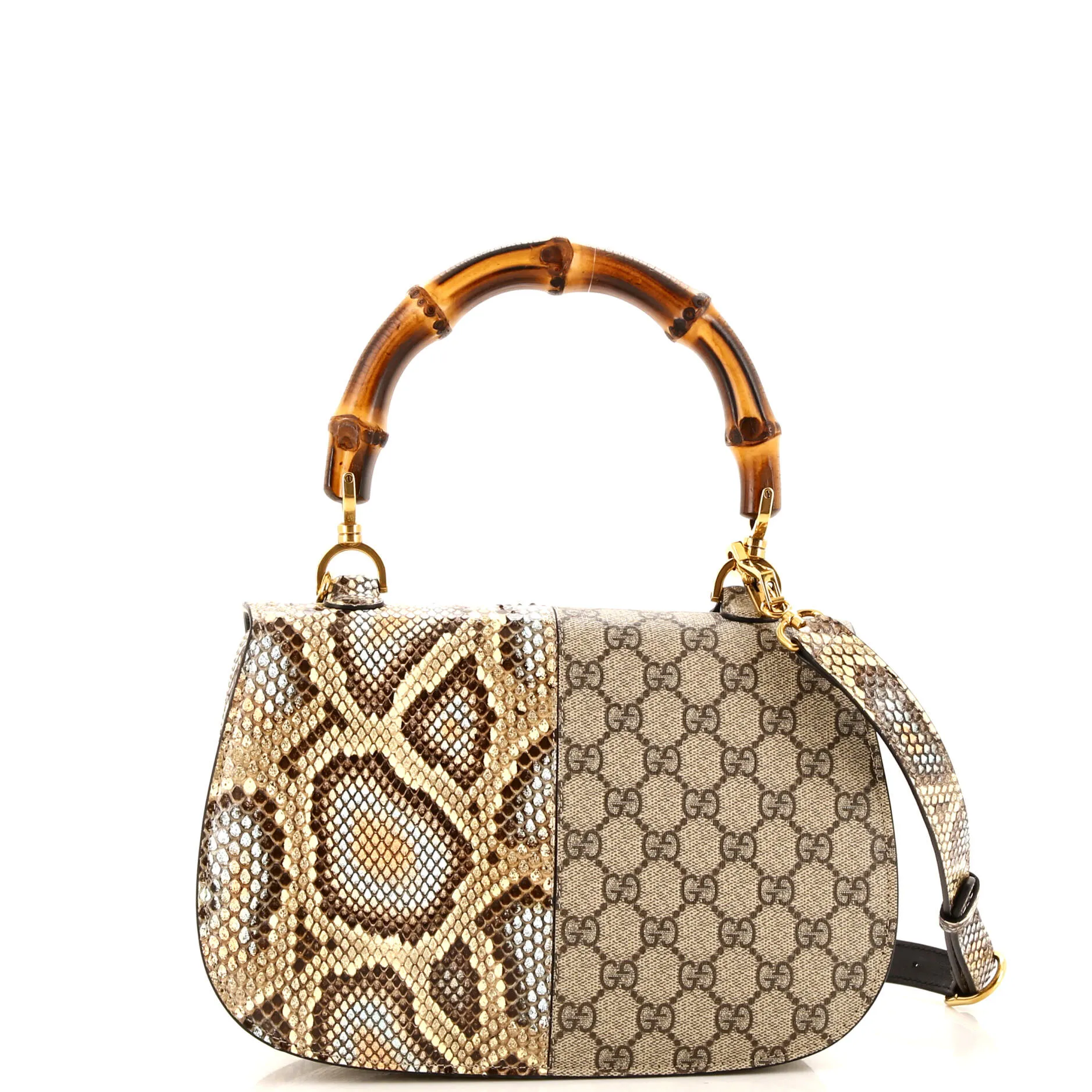 Bamboo 1947 Top Handle Bag GG Coated Canvas and Python Medium