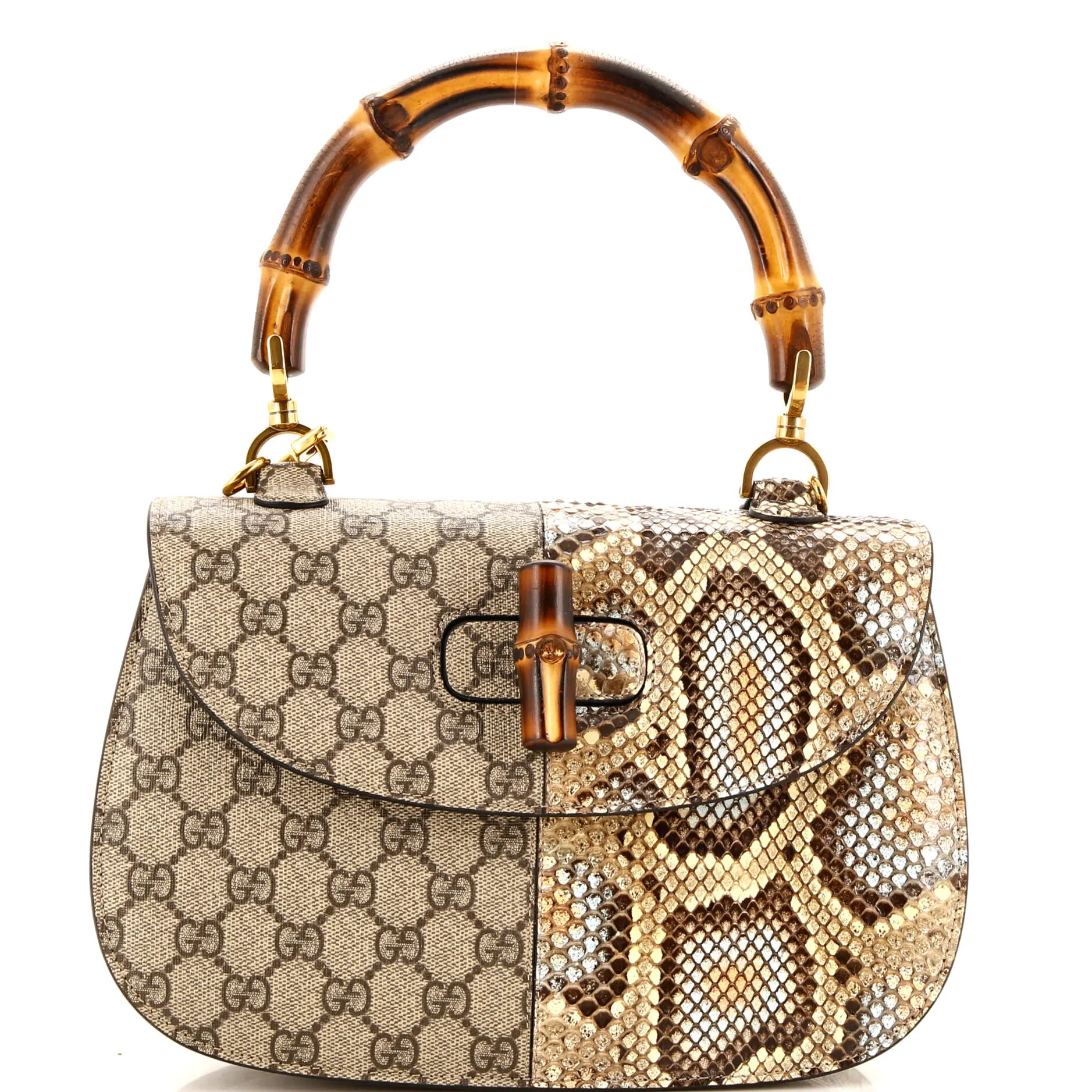 Bamboo 1947 Top Handle Bag GG Coated Canvas and Python Medium
