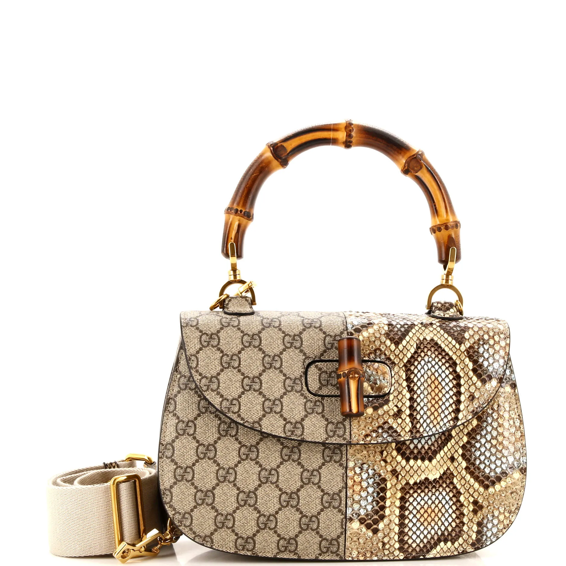 Bamboo 1947 Top Handle Bag GG Coated Canvas and Python Medium