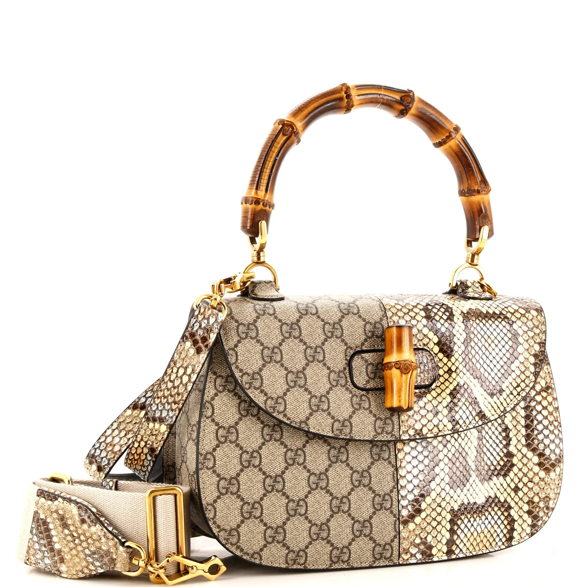 Bamboo 1947 Top Handle Bag GG Coated Canvas and Python Medium