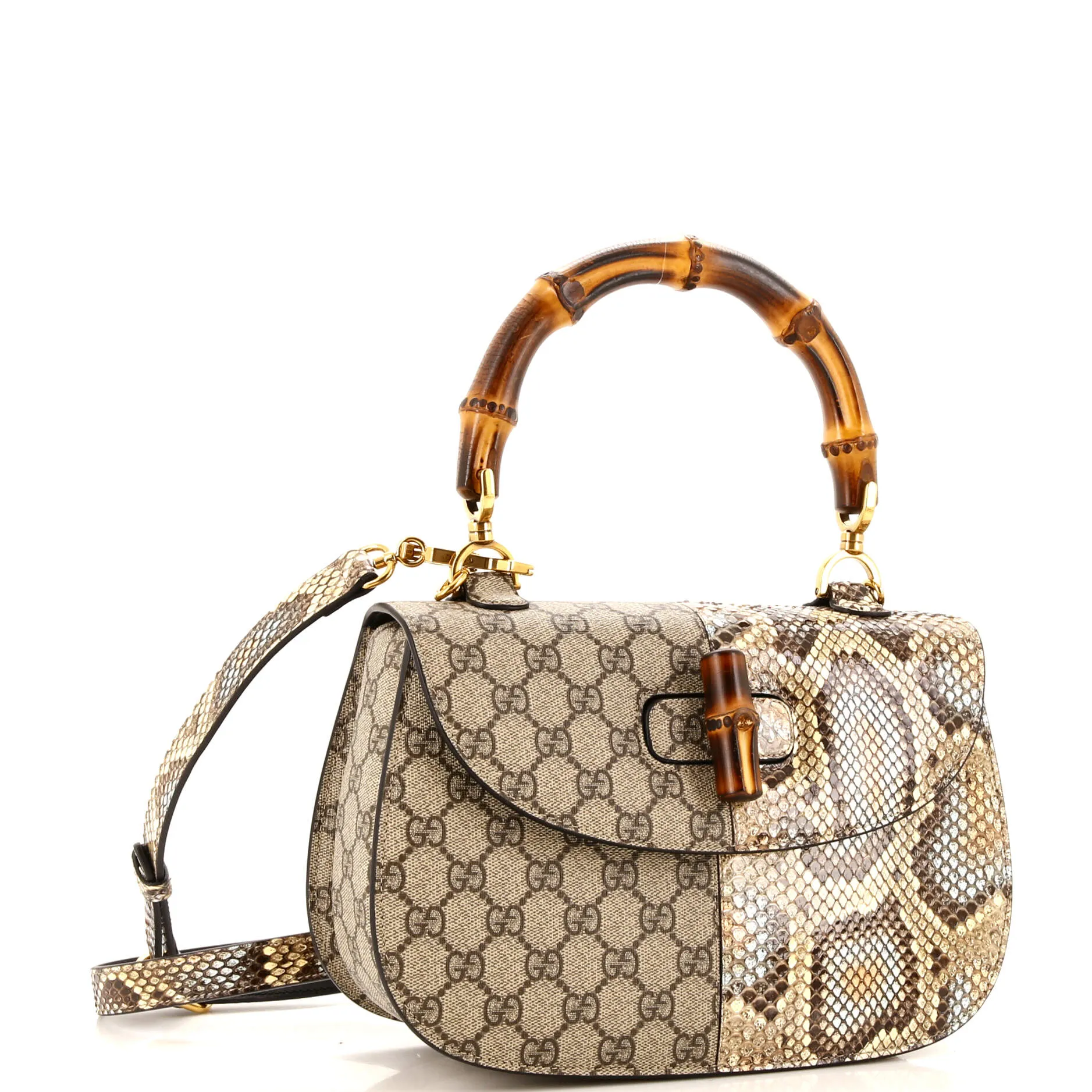 Bamboo 1947 Top Handle Bag GG Coated Canvas and Python Medium