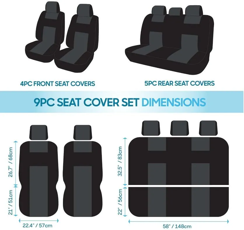BDK PolyPro Car Seat Covers Full Set in Blue on Black  Front and Rear Split Bench Car Seat Cover, Easy to Install, Interior Covers for Auto Truck Van SUV