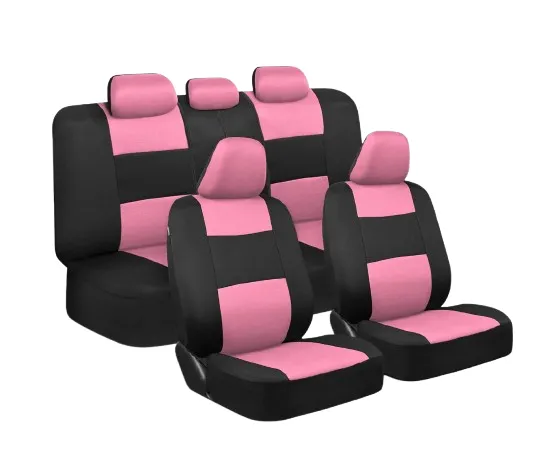 BDK PolyPro Pink Car Seat Covers for Women Full Set  Front and Rear Split Bench Car Seat Cover, Easy Install with Two-Tone Accent, Interior Covers for Auto Truck Van SUV