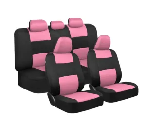 BDK PolyPro Pink Car Seat Covers for Women Full Set  Front and Rear Split Bench Car Seat Cover, Easy Install with Two-Tone Accent, Interior Covers for Auto Truck Van SUV