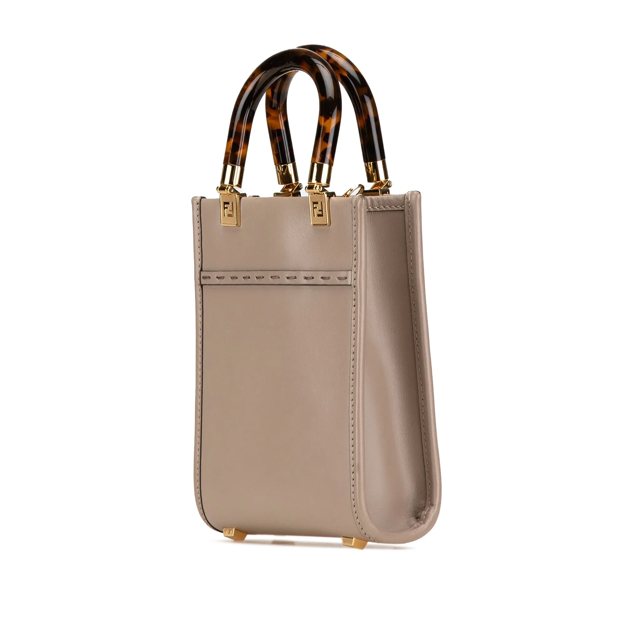 Beige Fendi Mini Leather Sunshine Shopper Tote Satchel