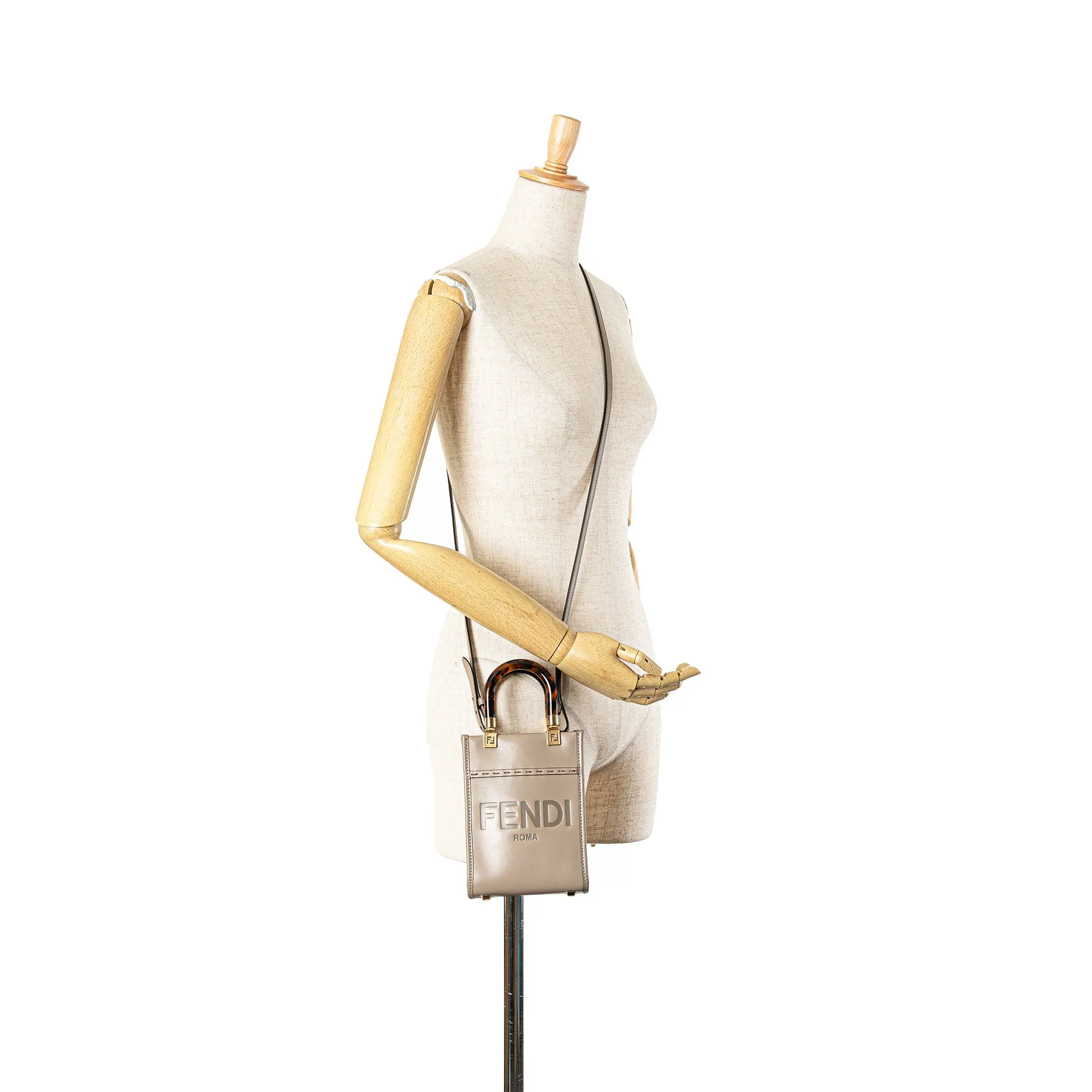 Beige Fendi Mini Leather Sunshine Shopper Tote Satchel