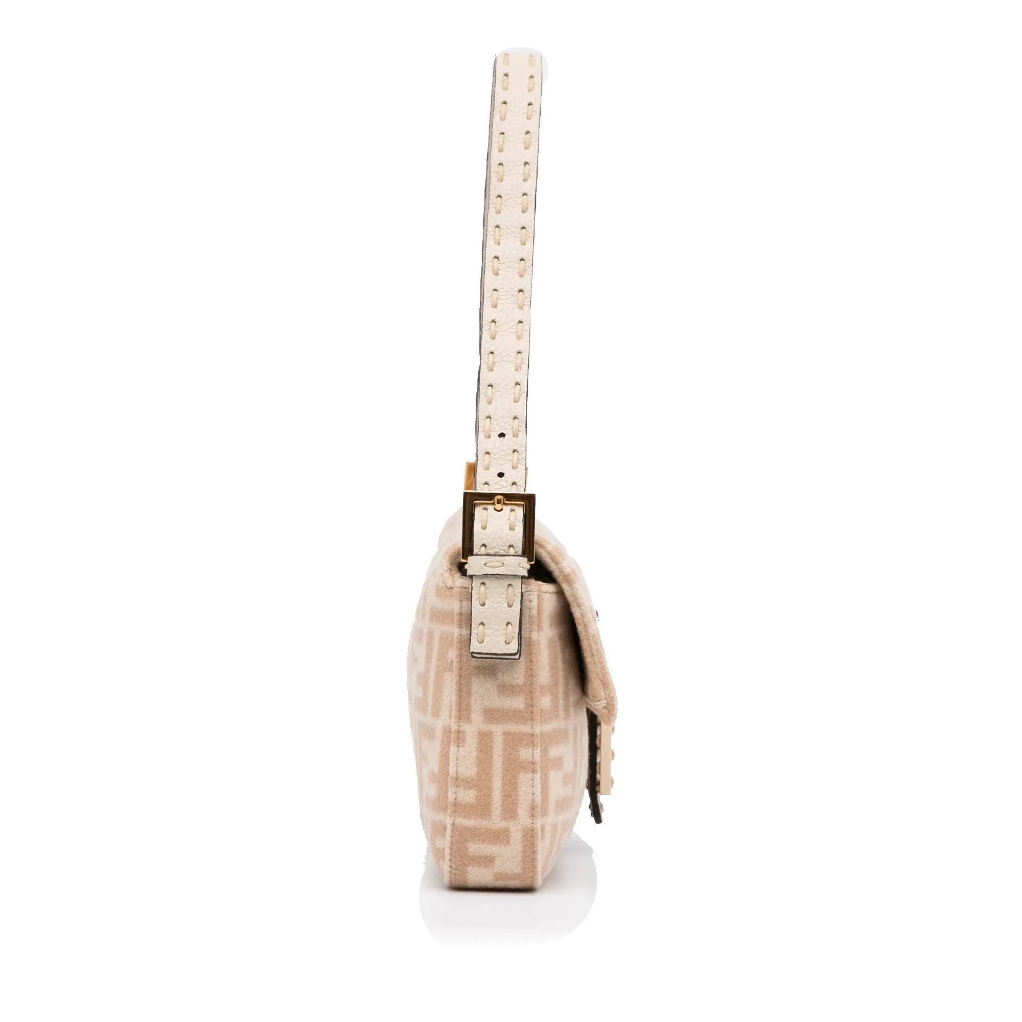 Beige Fendi Zucca Wool Selleria Baguette Shoulder Bag