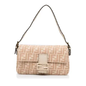 Beige Fendi Zucca Wool Selleria Baguette Shoulder Bag
