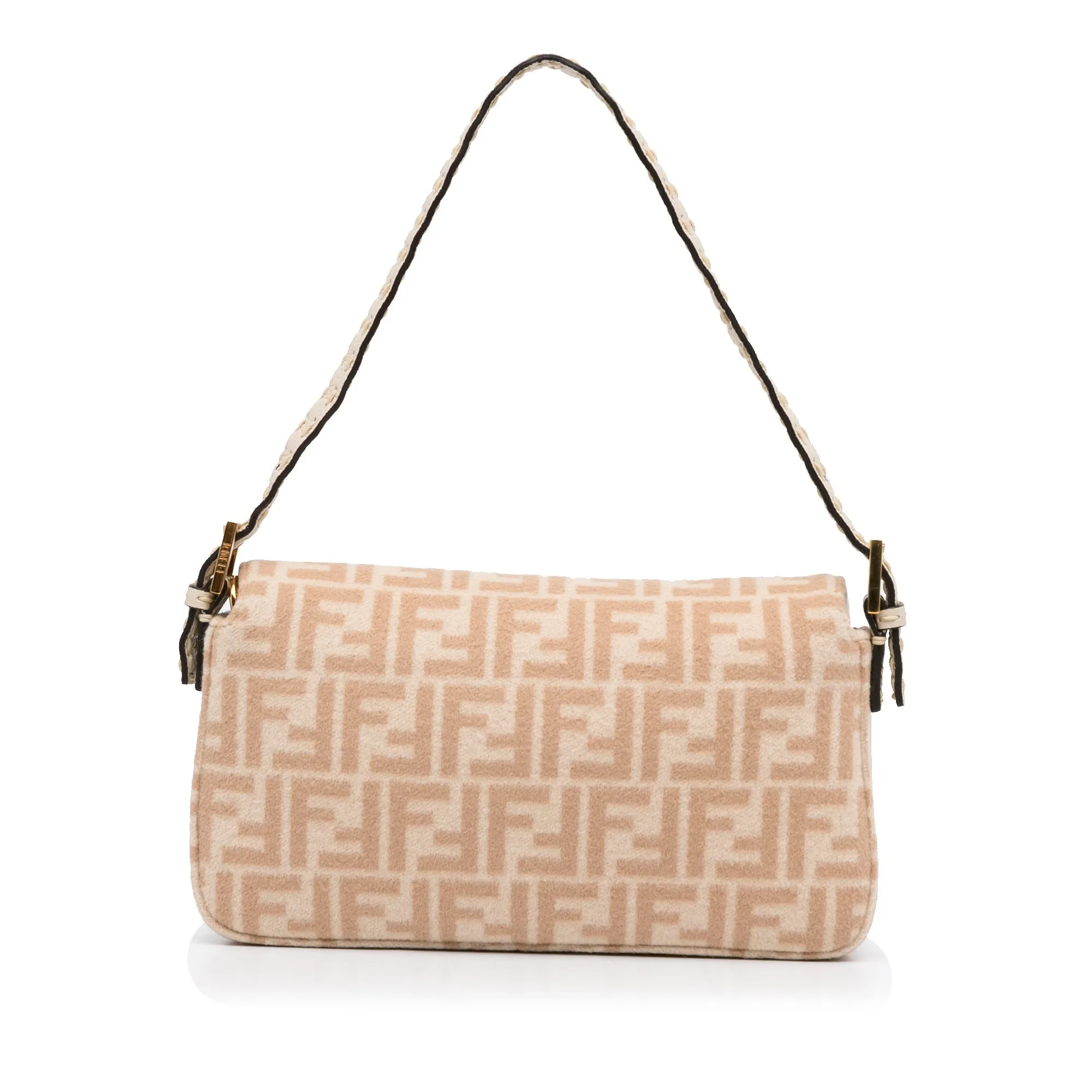 Beige Fendi Zucca Wool Selleria Baguette Shoulder Bag