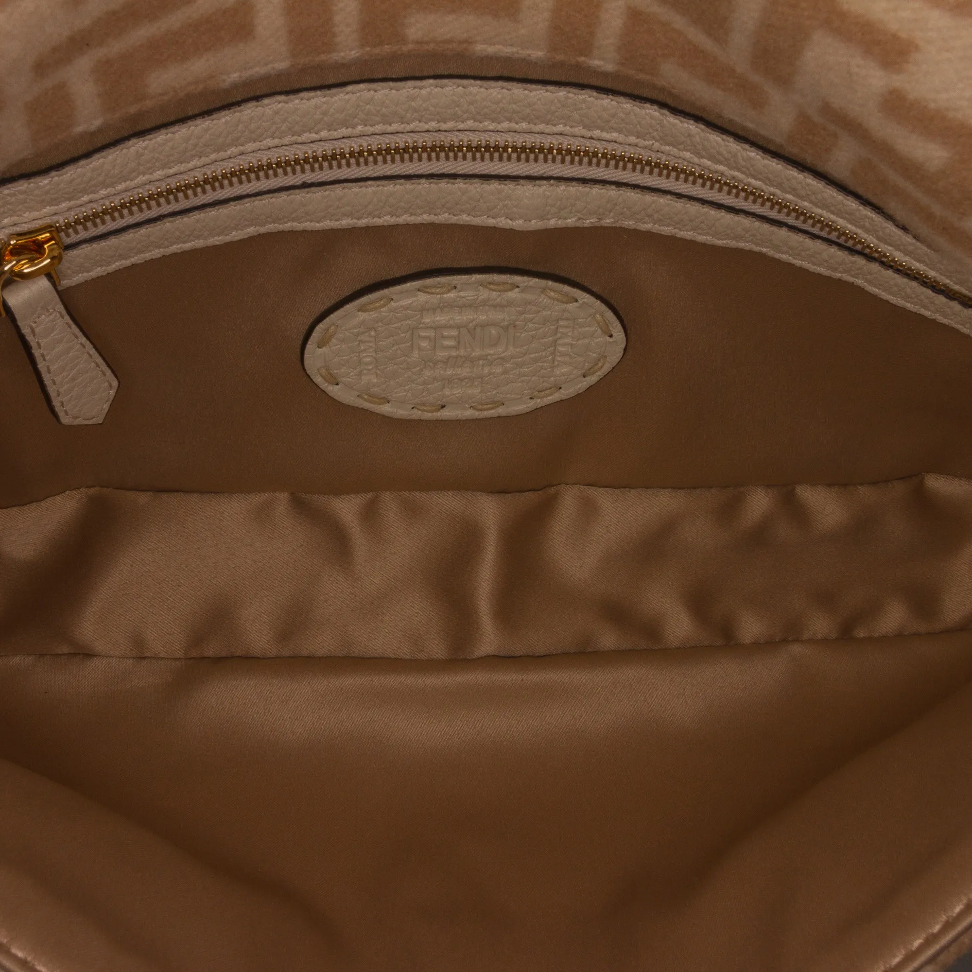 Beige Fendi Zucca Wool Selleria Baguette Shoulder Bag