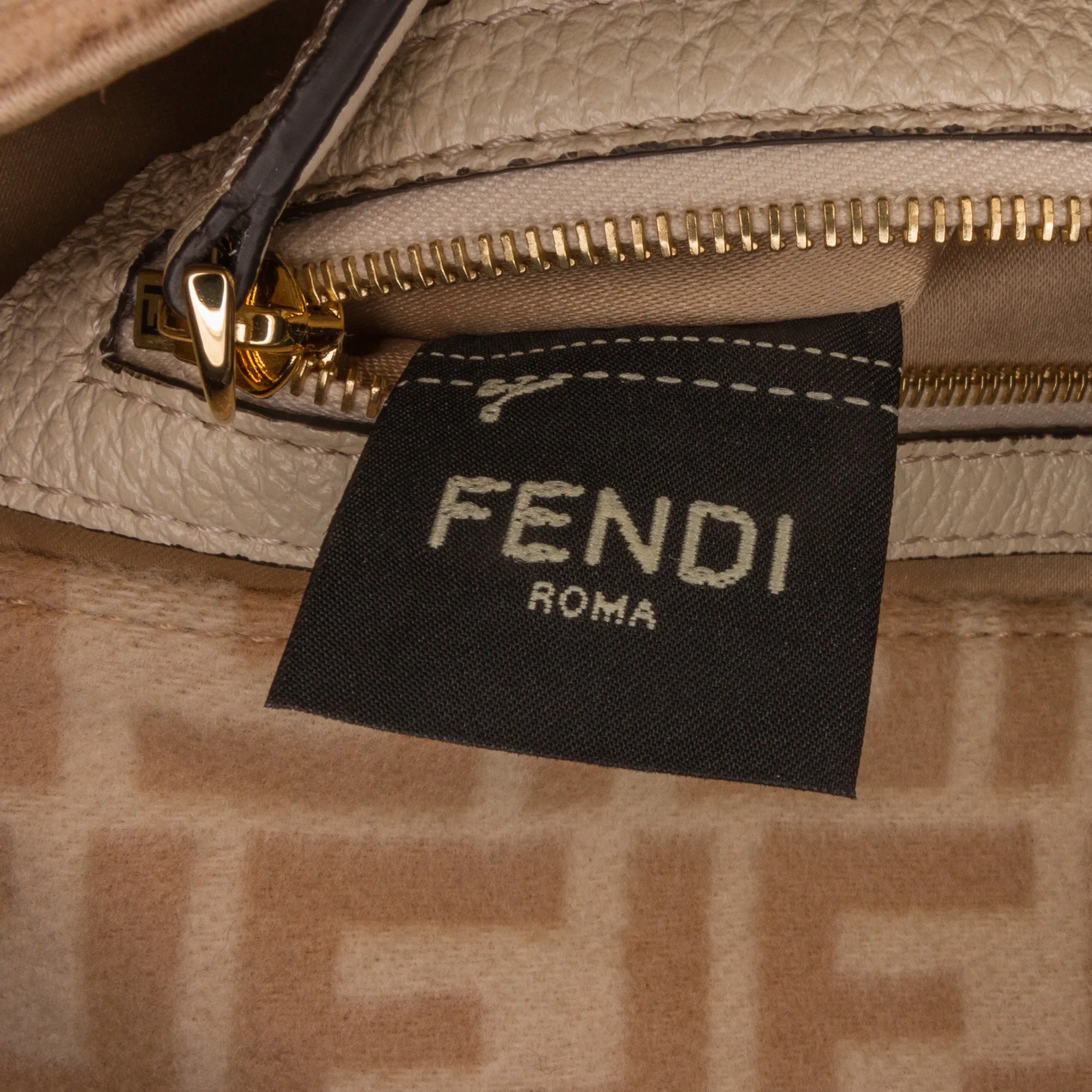 Beige Fendi Zucca Wool Selleria Baguette Shoulder Bag