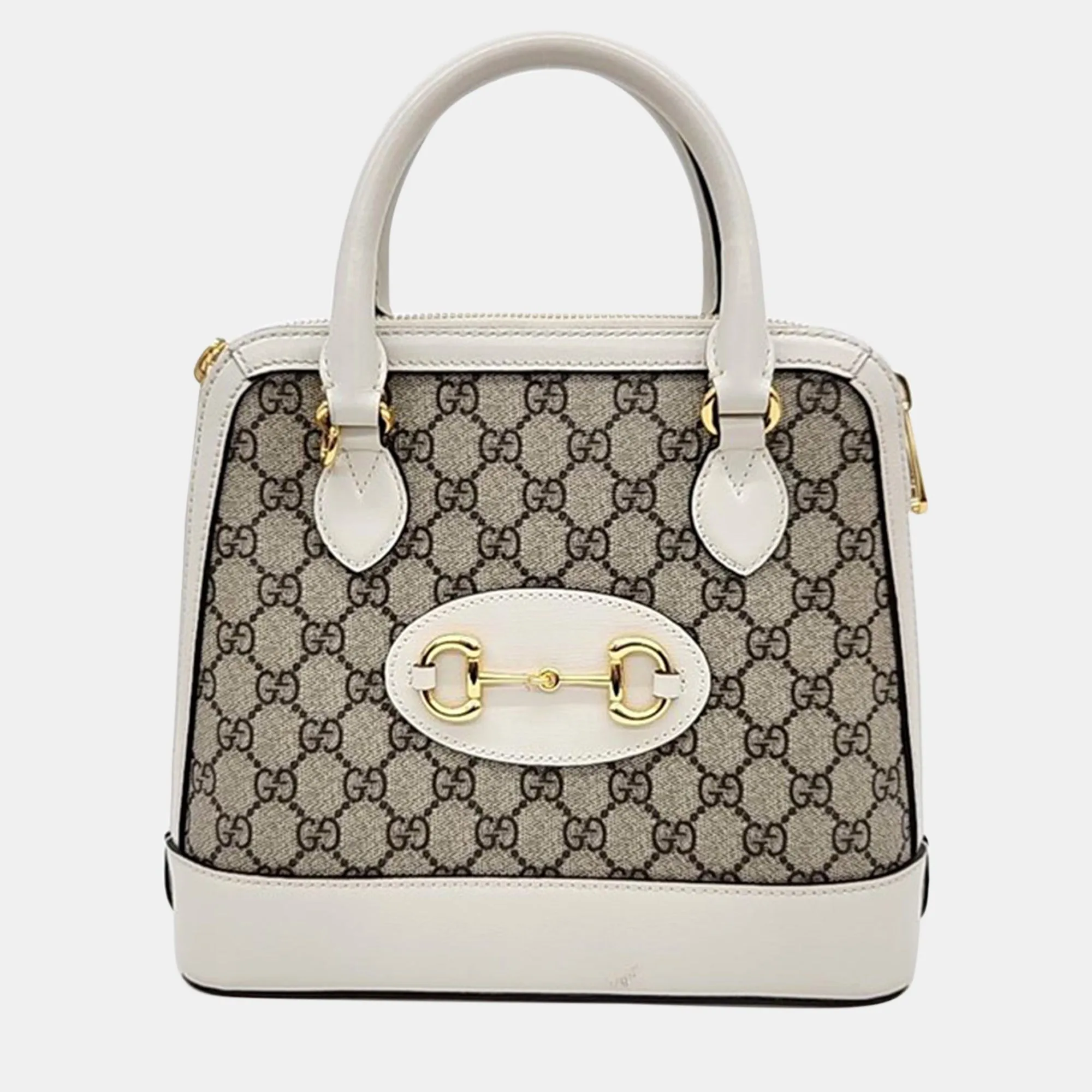 Beige/Ivory GG Canvas and Leather Horsebit 1955 Top Handle Bag
