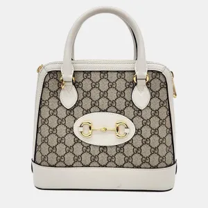 Beige/Ivory GG Canvas and Leather Horsebit 1955 Top Handle Bag