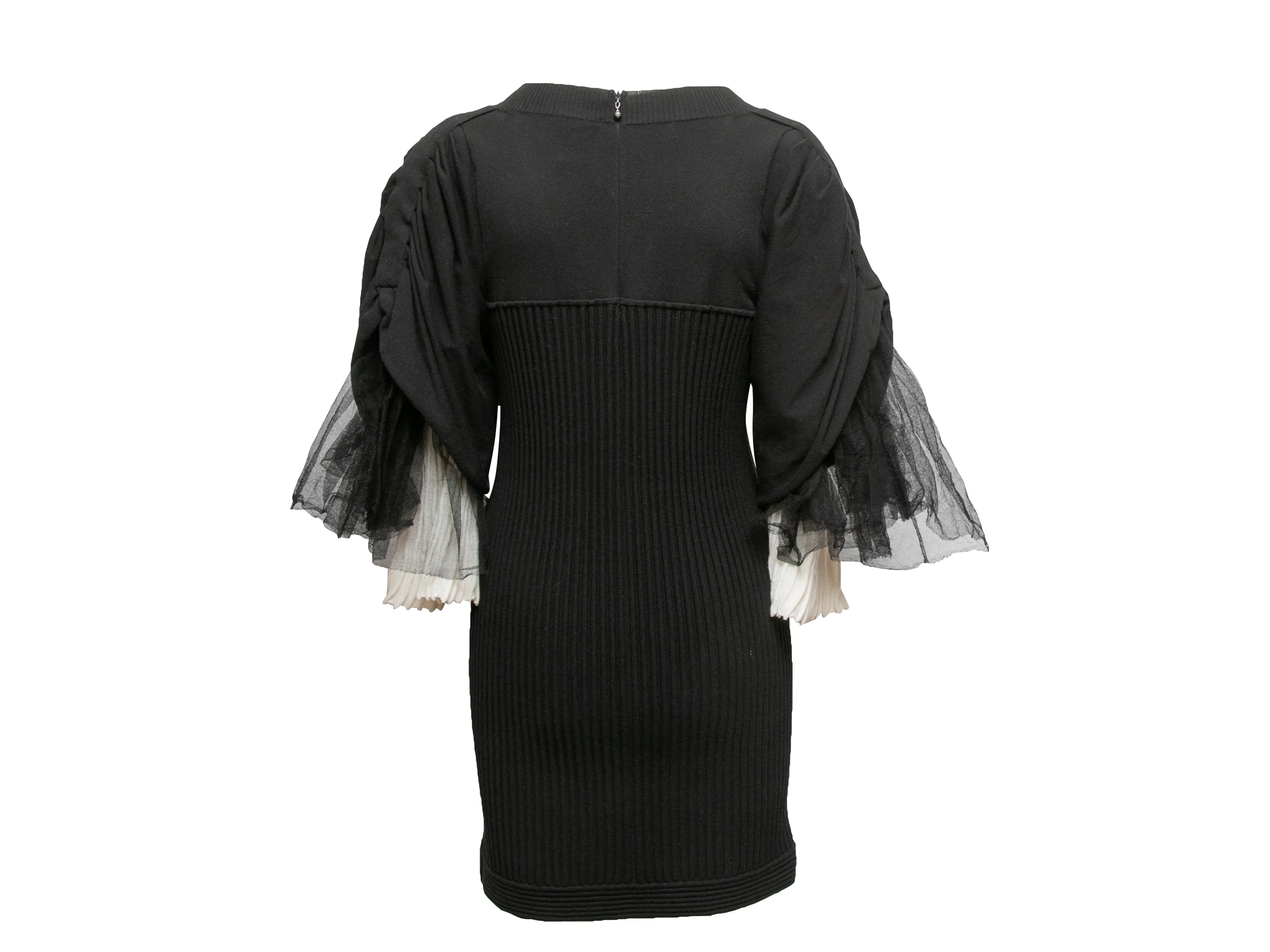 Black & White Chanel Ribbed Tulle-Accented Mini Dress Size FR 42