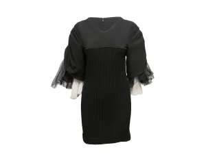 Black & White Chanel Ribbed Tulle-Accented Mini Dress Size FR 42