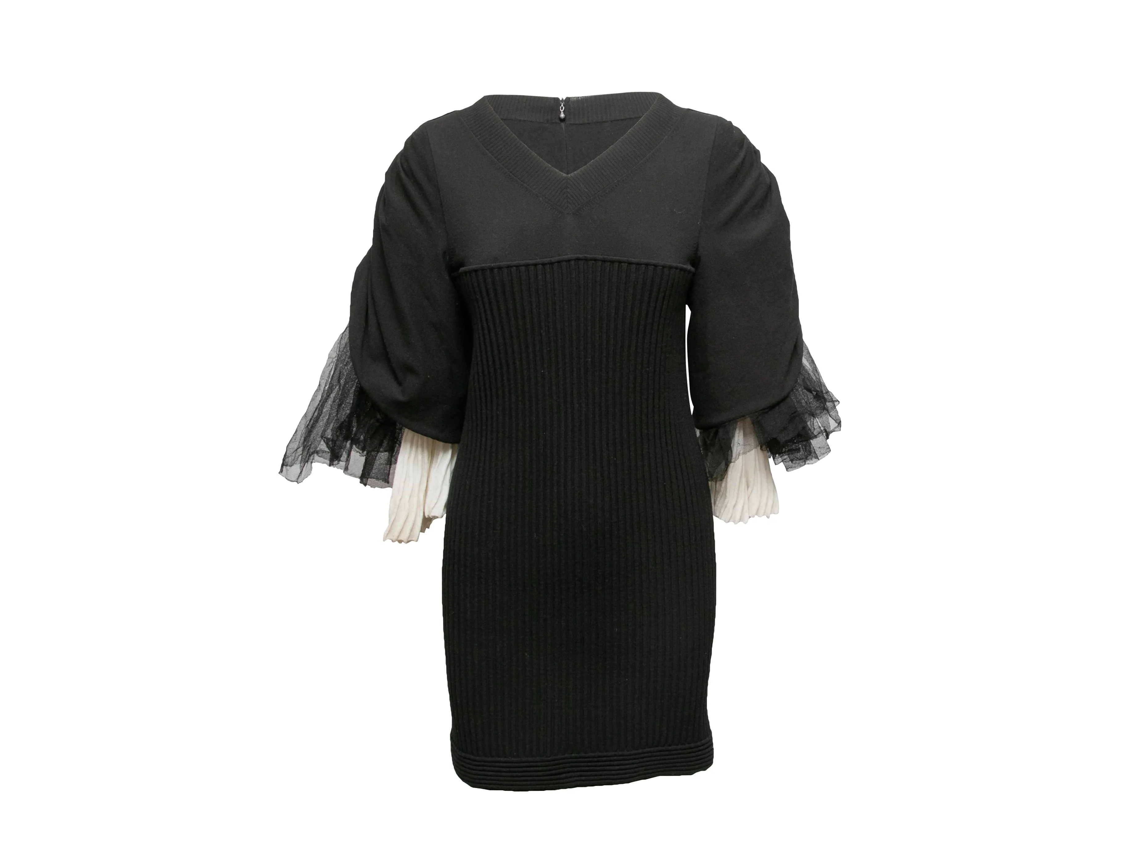 Black & White Chanel Ribbed Tulle-Accented Mini Dress Size FR 42