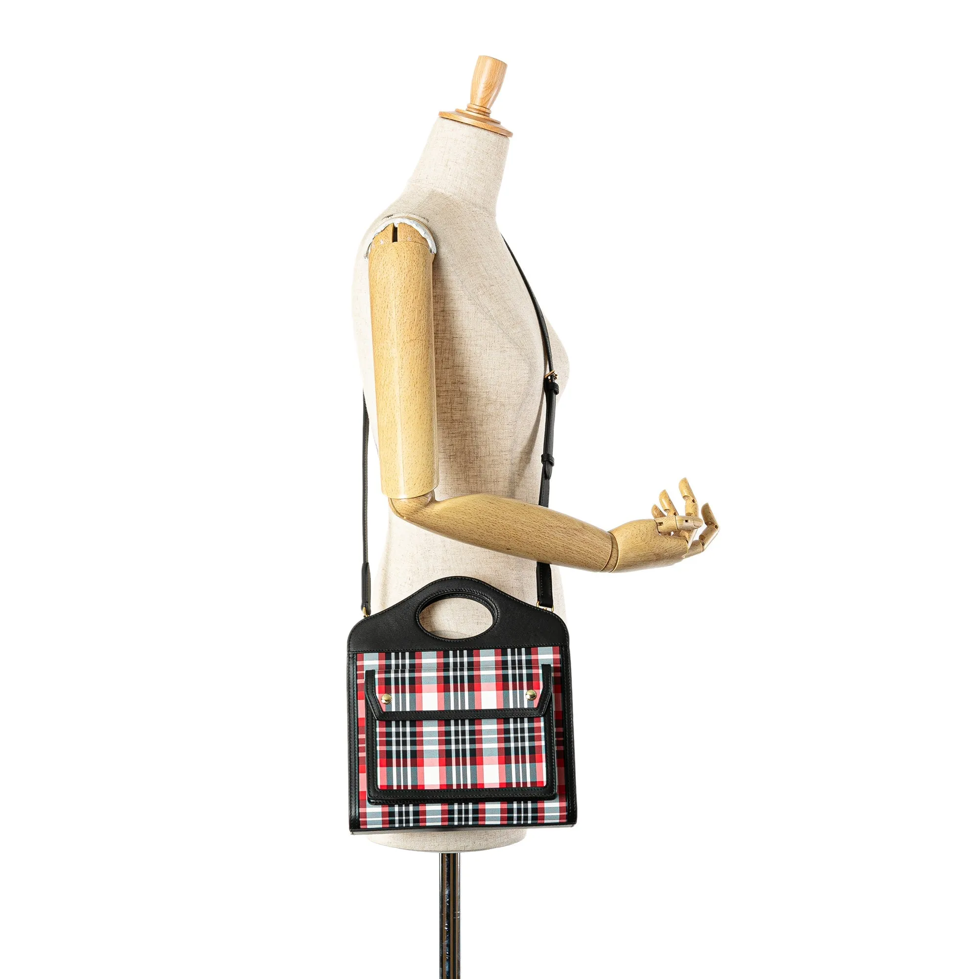Black Burberry Mini Plaid Canvas Pocket Satchel
