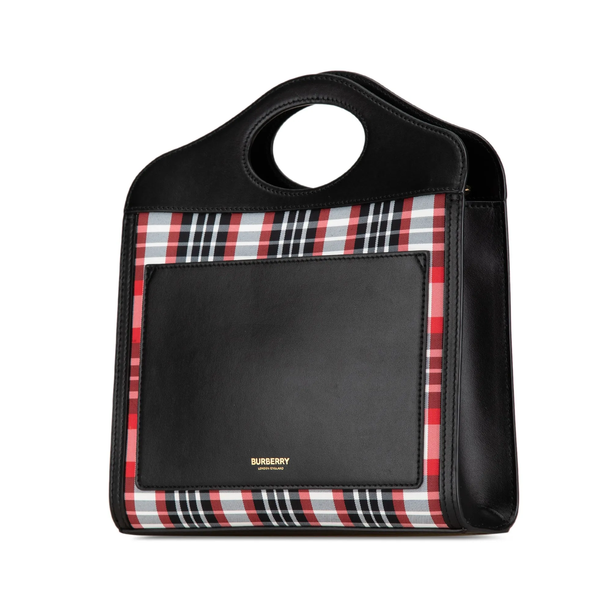 Black Burberry Mini Plaid Canvas Pocket Satchel