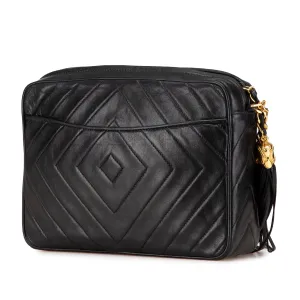 Black Chanel CC Chevron Quilted Lambskin Tassel Camera Case Crossbody Bag