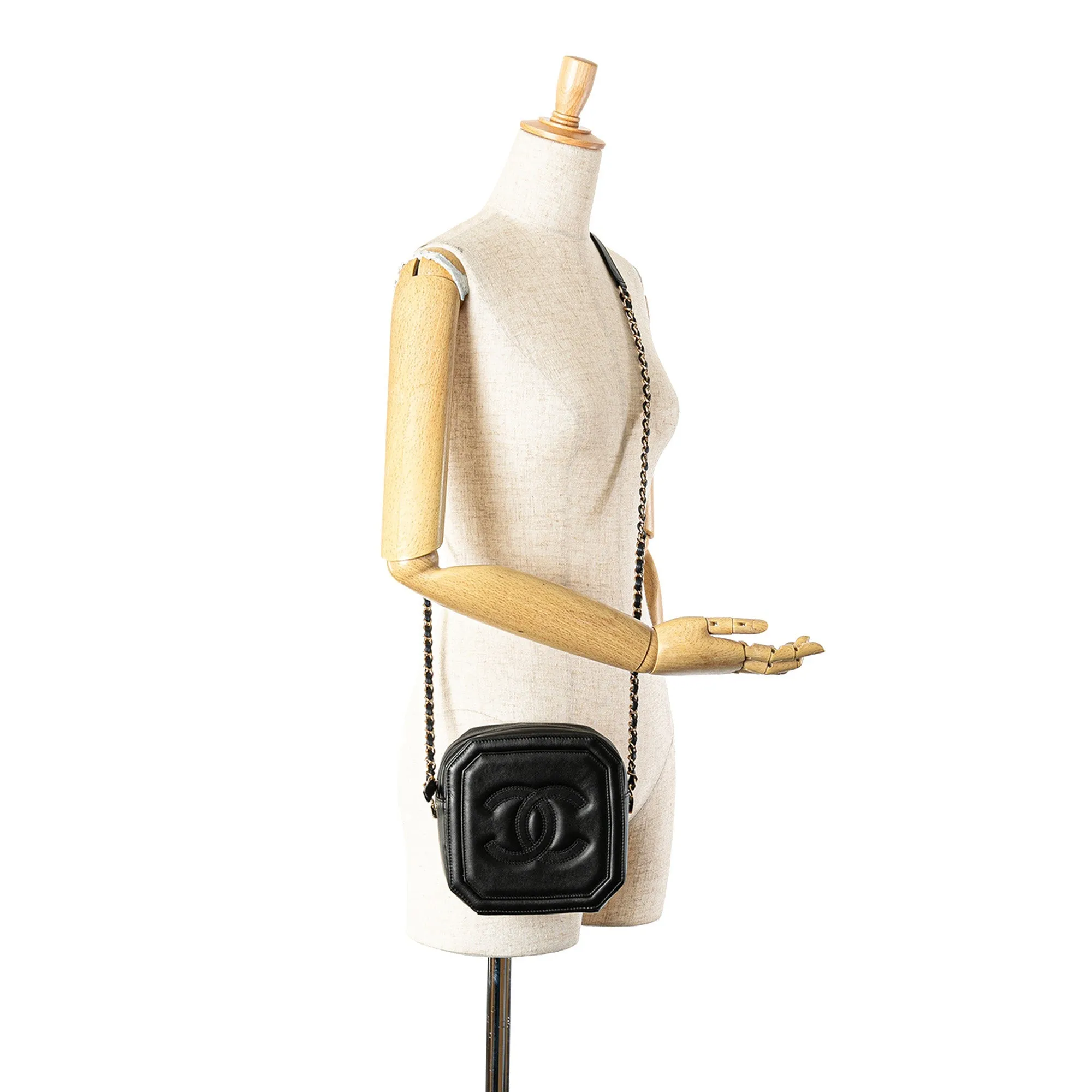 Black Chanel CC Quilted Lambskin Octagon Camera Case Crossbody Bag