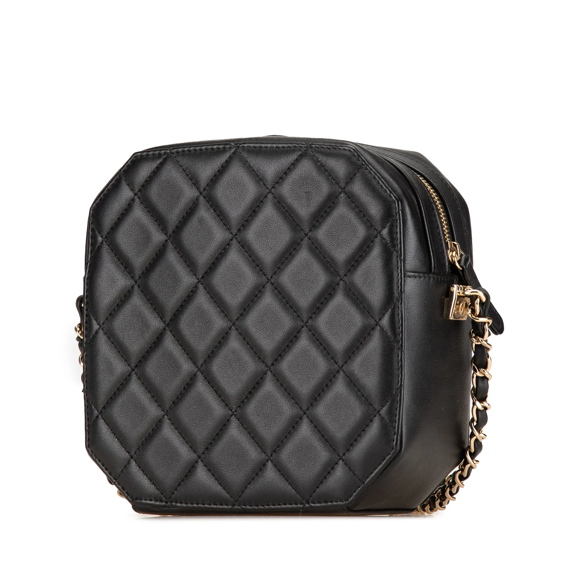 Black Chanel CC Quilted Lambskin Octagon Camera Case Crossbody Bag