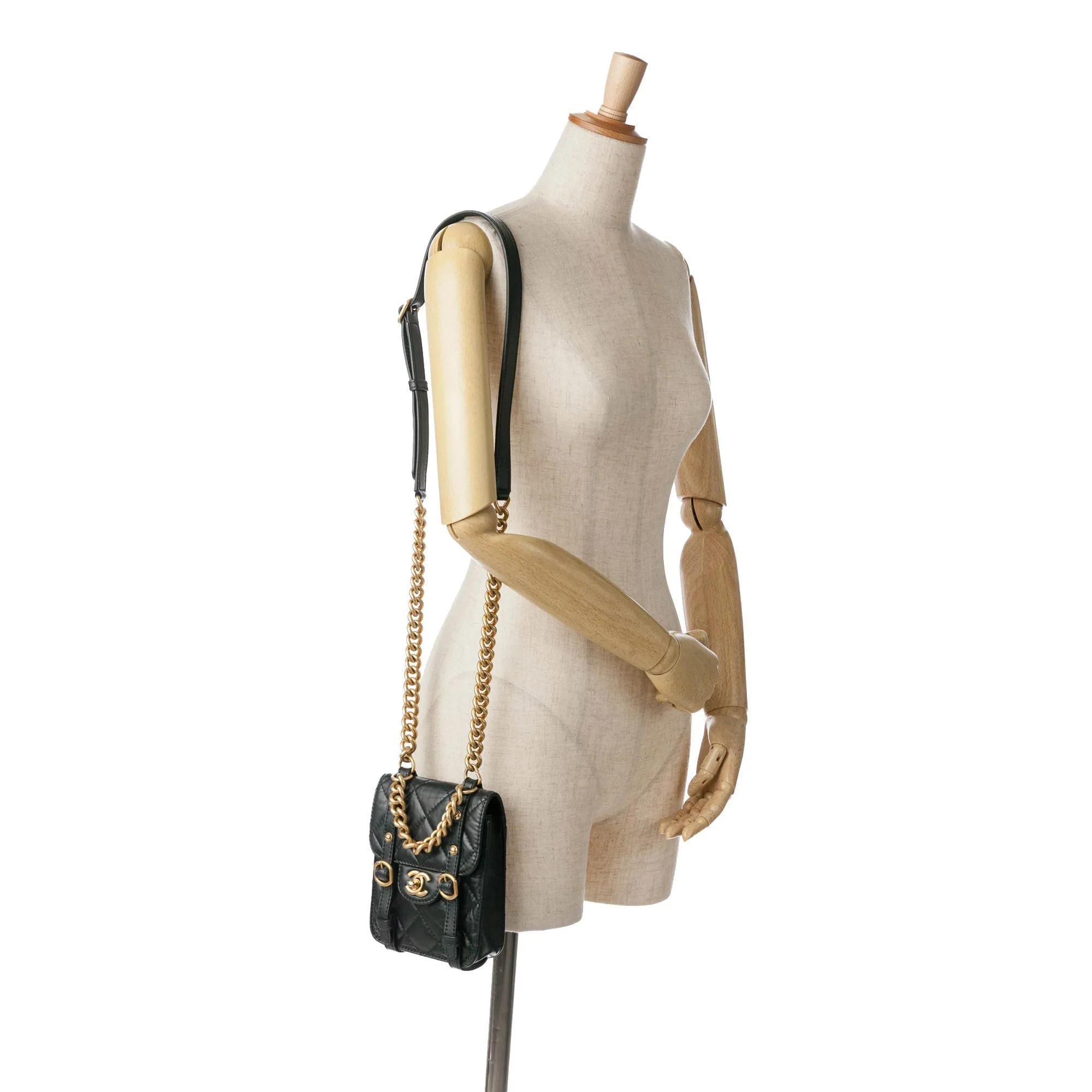 Black Chanel Mini Aged Calfskin City School Flap Satchel
