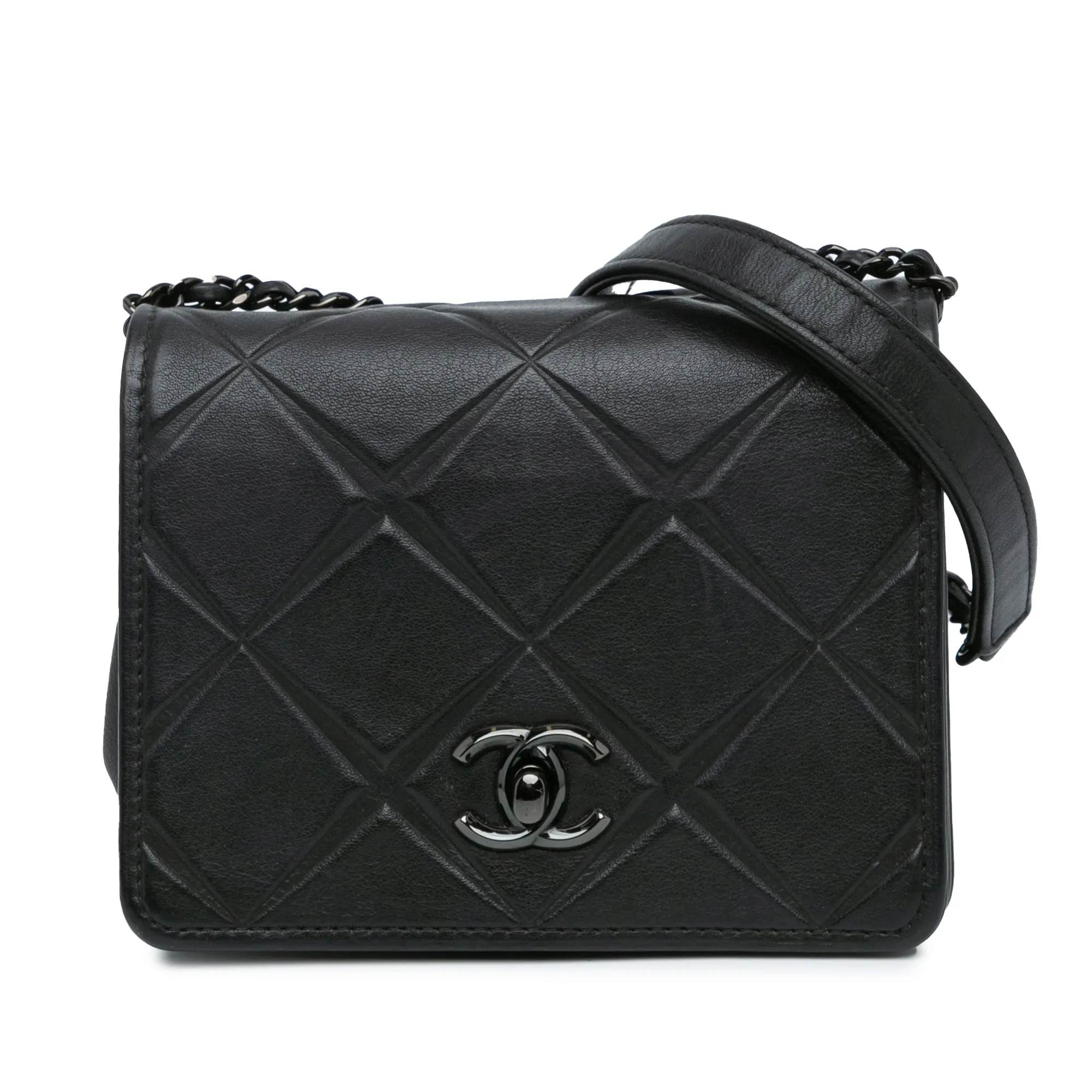 Black Chanel Mini Calfskin Propeller Flap Crossbody Bag