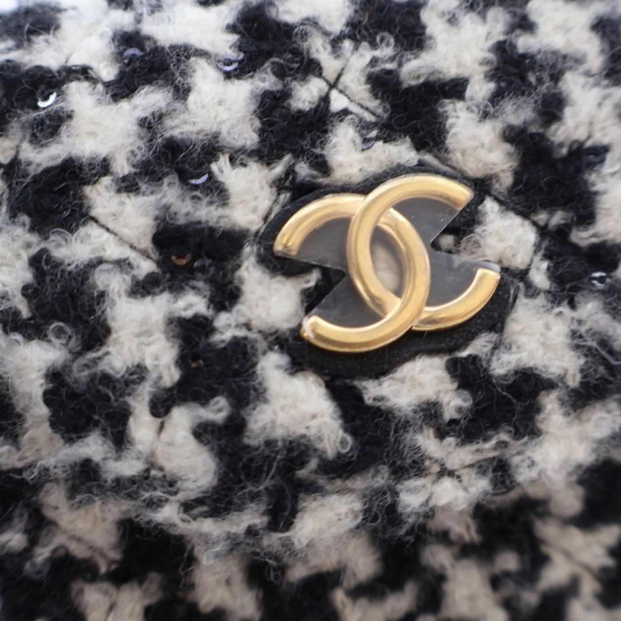Black Chanel Mini CC Tweed Houndstooth Accordion Flap Crossbody Bag