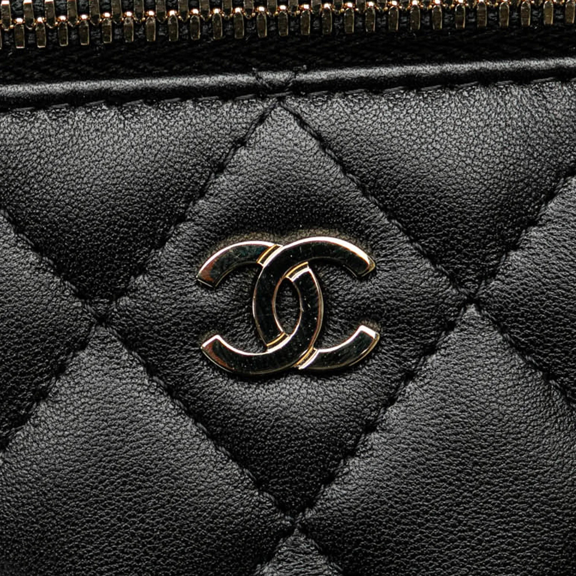 Black Chanel Mini Lambskin Vanity Case with Chain Crossbody Bag
