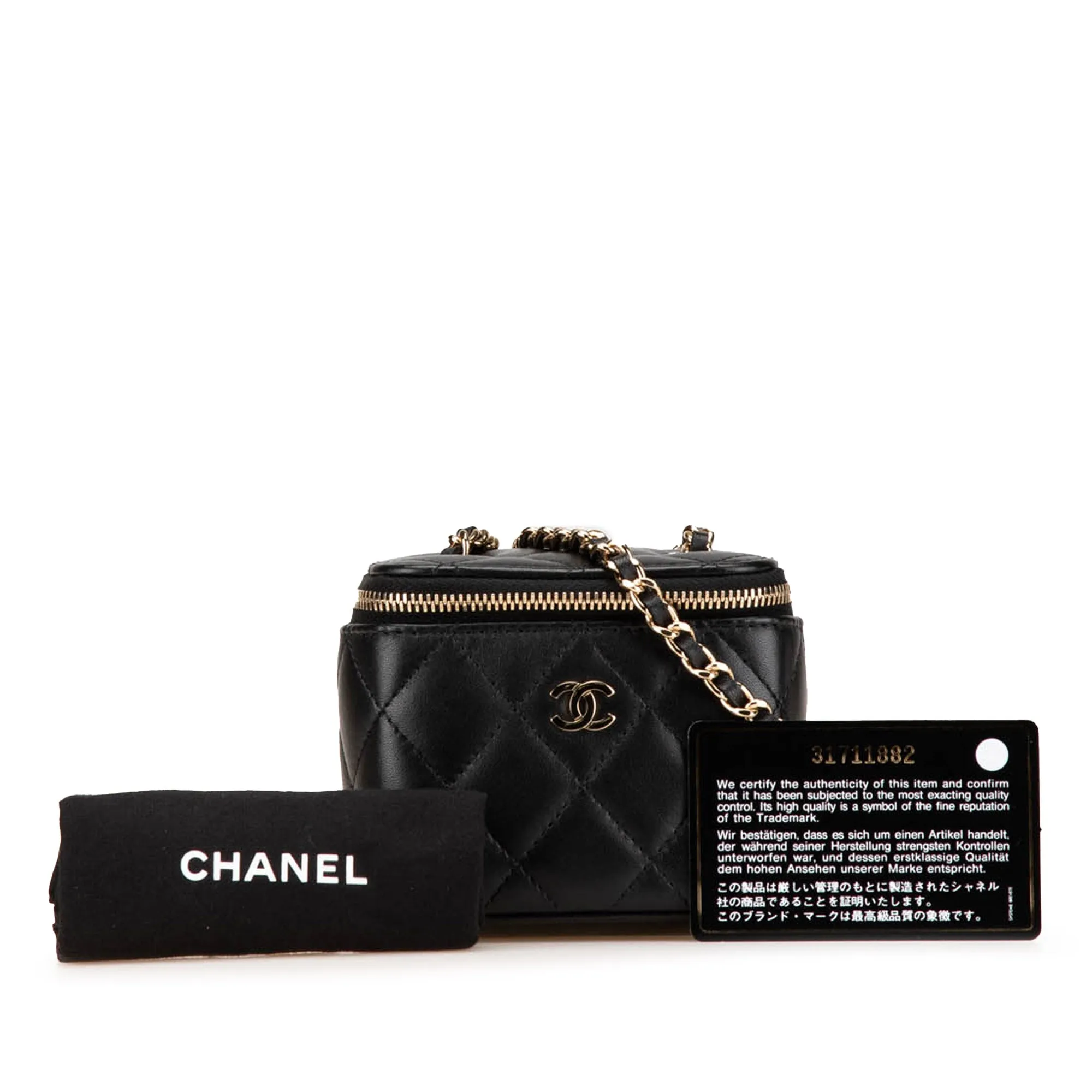 Black Chanel Mini Lambskin Vanity Case with Chain Crossbody Bag