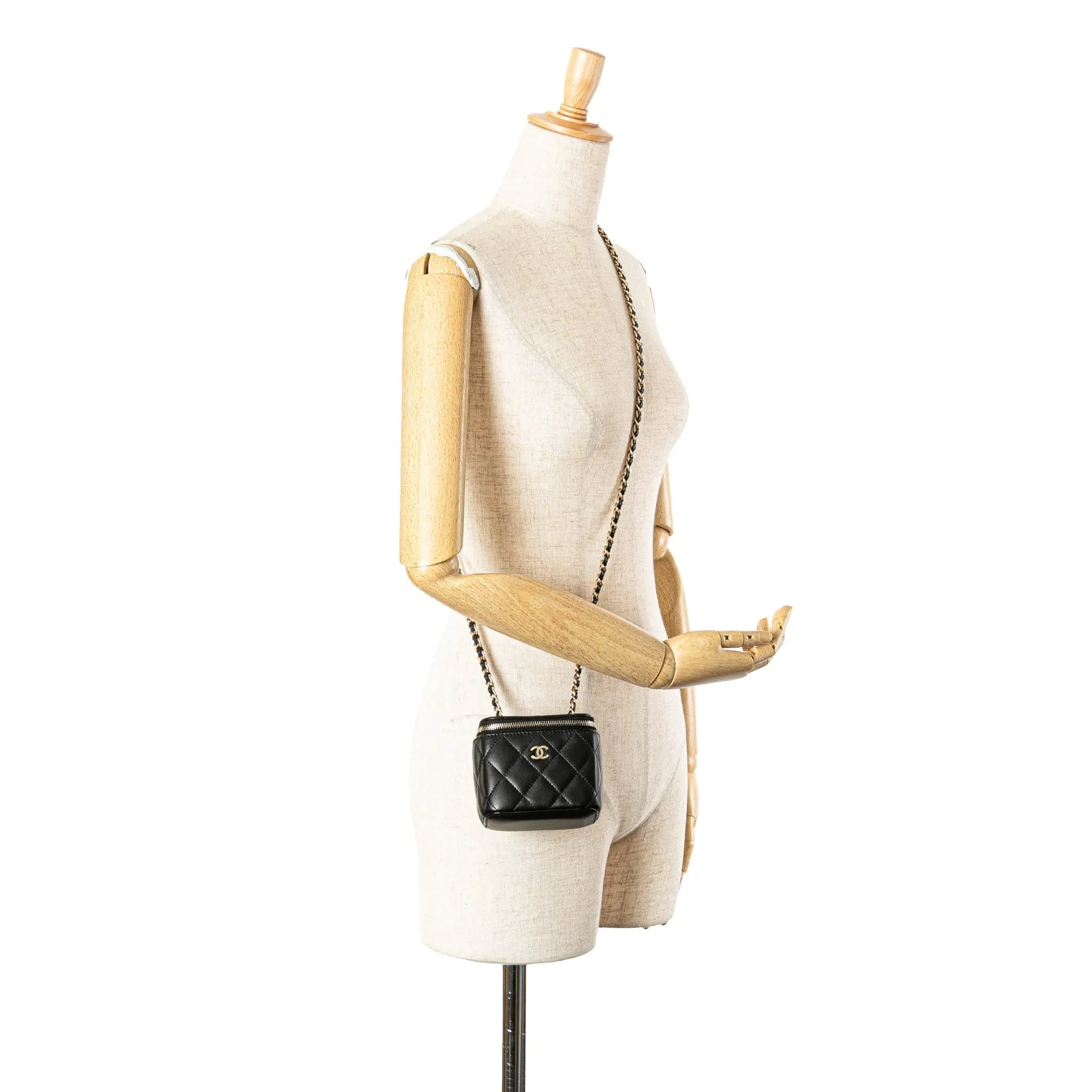 Black Chanel Mini Lambskin Vanity Case with Chain Crossbody Bag