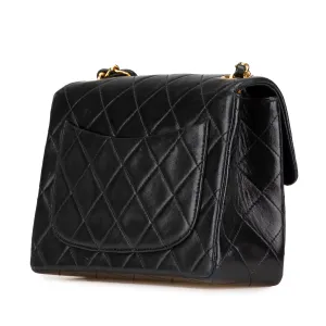 Black Chanel Mini Square Classic Lambskin Single Flap Crossbody Bag