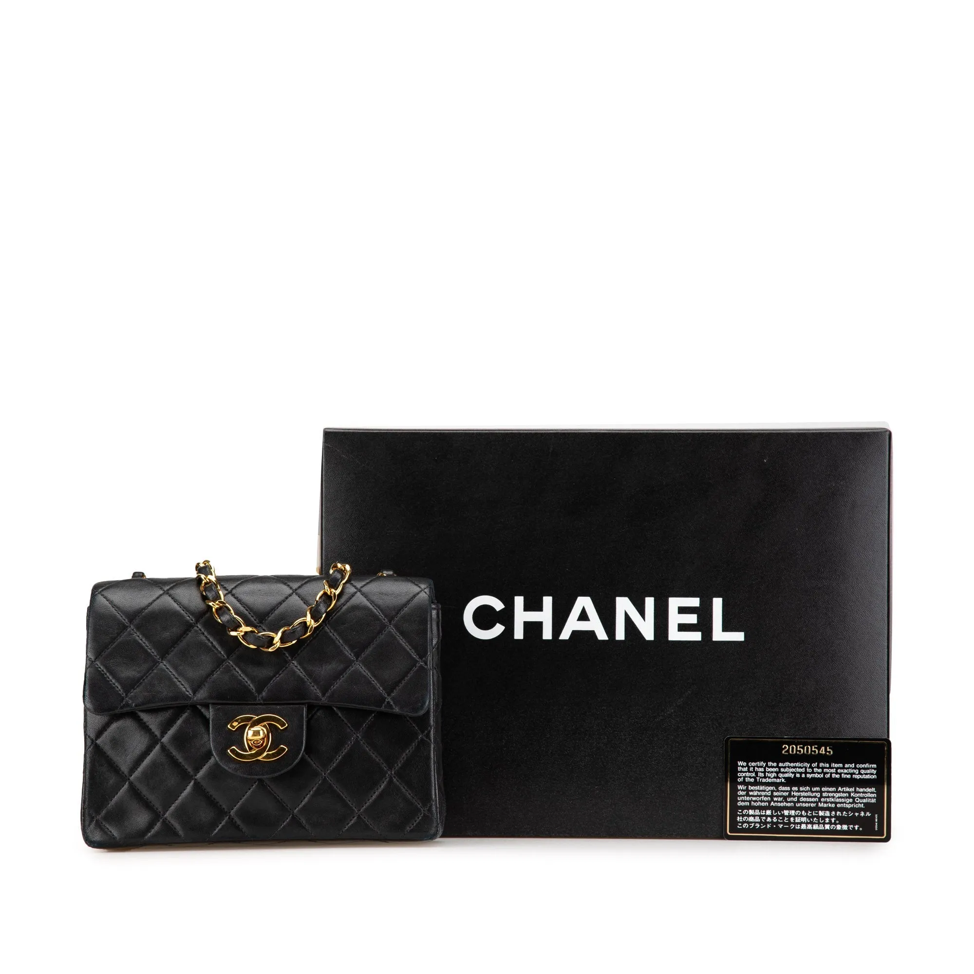 Black Chanel Mini Square Classic Lambskin Single Flap Crossbody Bag