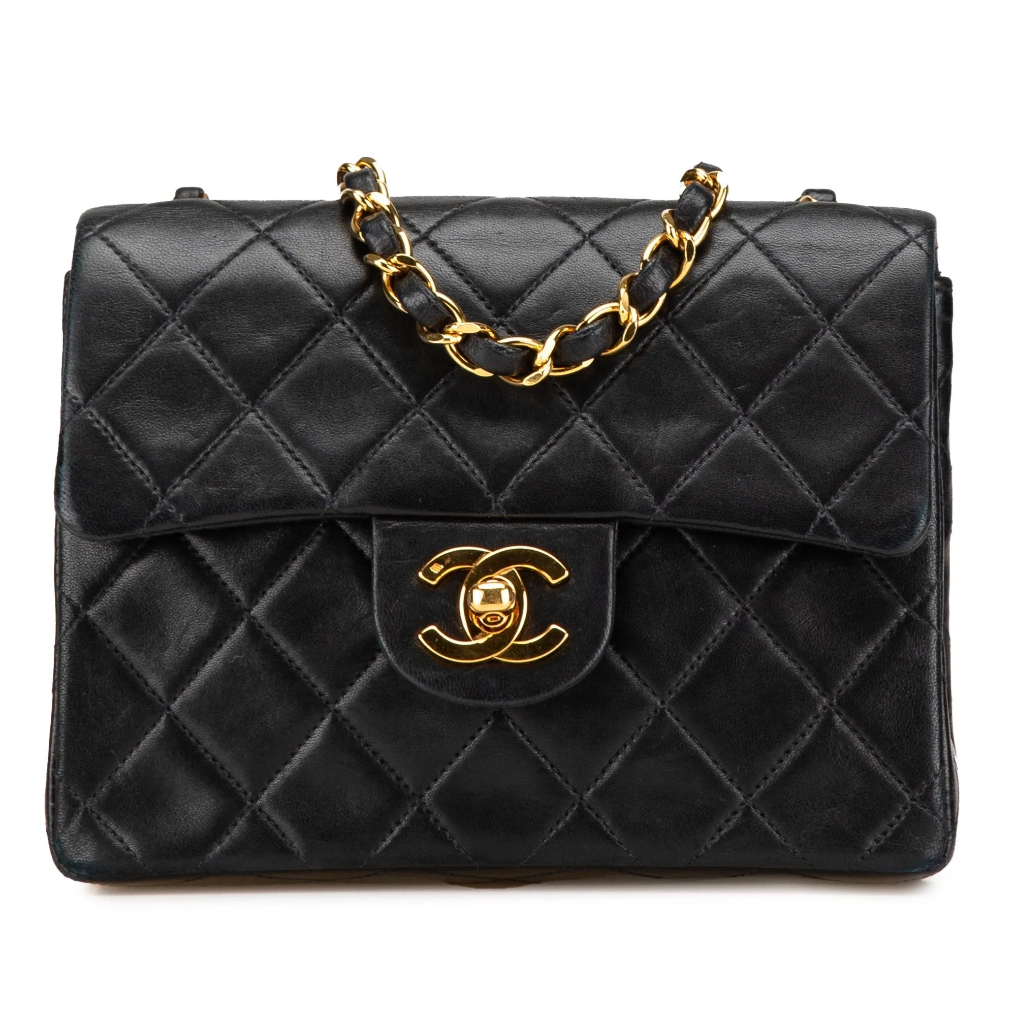 Black Chanel Mini Square Classic Lambskin Single Flap Crossbody Bag