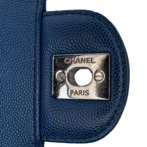 Blue Chanel Mini Rectangular Classic Chevron Caviar Single Flap Crossbody Bag