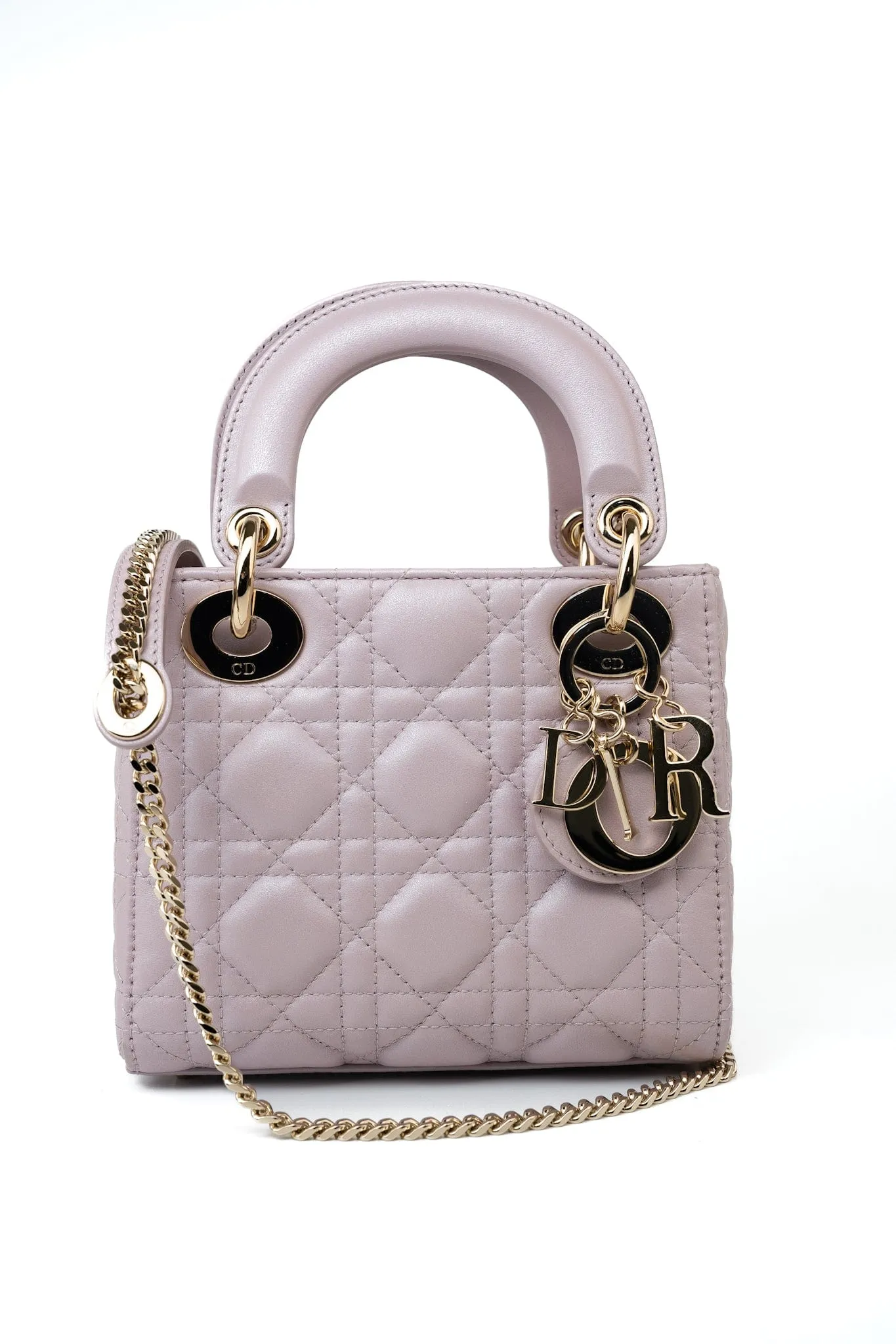 Christian Dior Mini Lady Dior Lotus Cannage  Pale Lilac Pink Pearlescent Lambskin