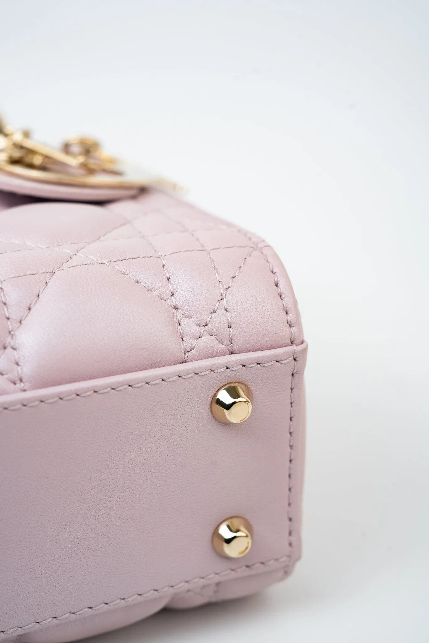 Christian Dior Mini Lady Dior Lotus Cannage  Pale Lilac Pink Pearlescent Lambskin