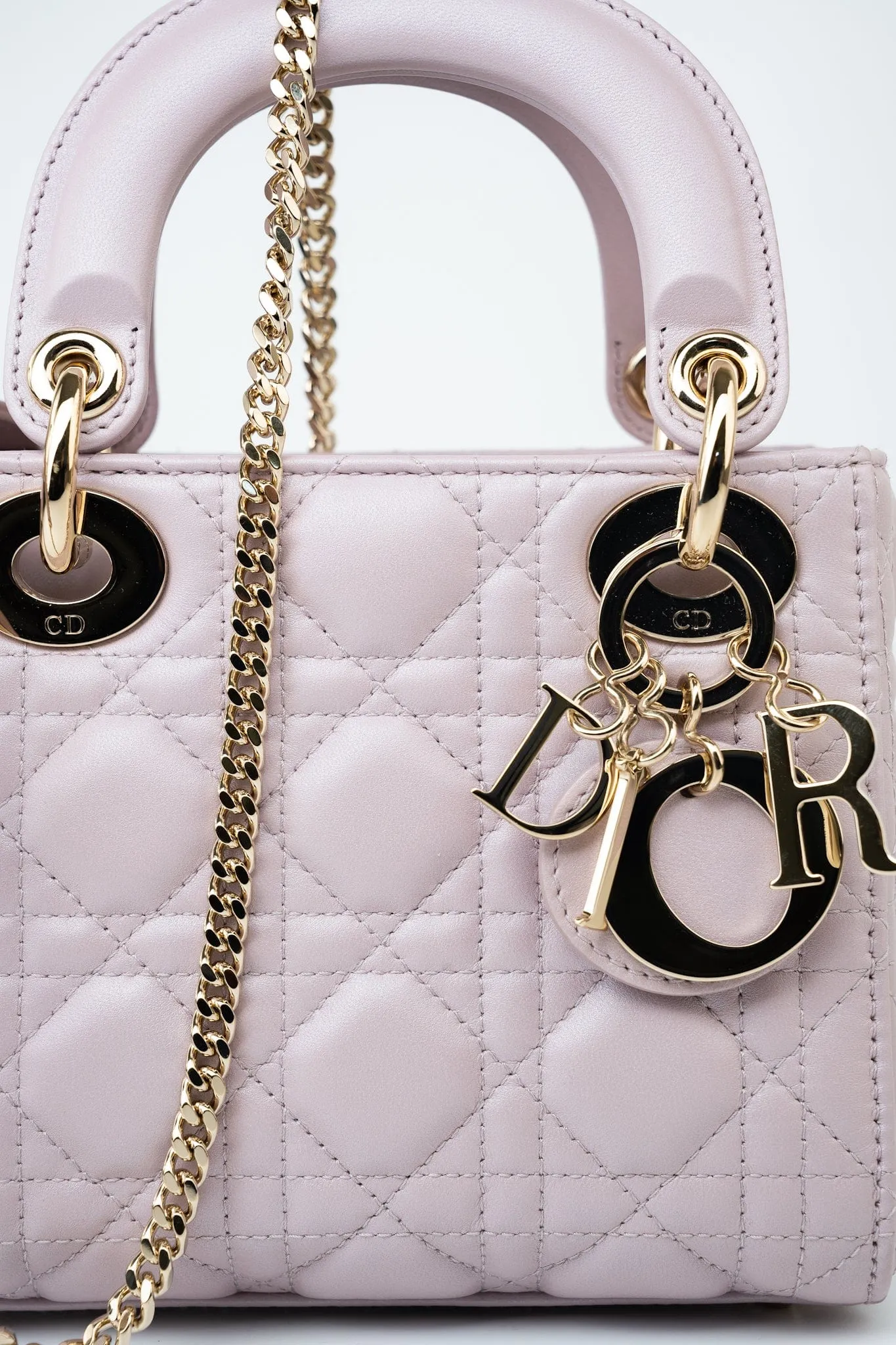 Christian Dior Mini Lady Dior Lotus Cannage  Pale Lilac Pink Pearlescent Lambskin