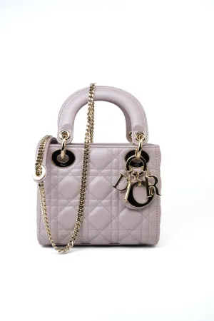 Christian Dior Mini Lady Dior Lotus Cannage  Pale Lilac Pink Pearlescent Lambskin