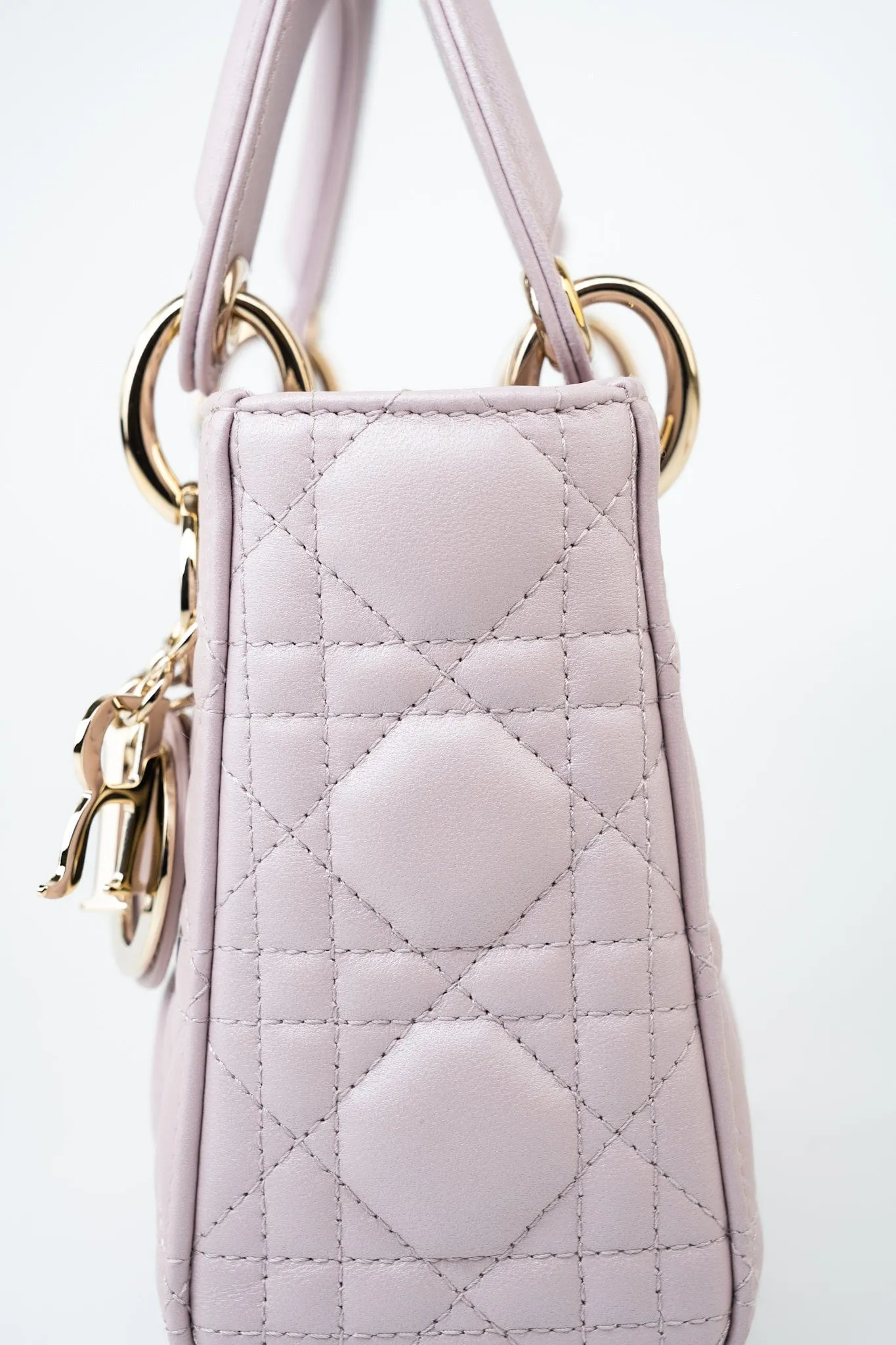 Christian Dior Mini Lady Dior Lotus Cannage  Pale Lilac Pink Pearlescent Lambskin