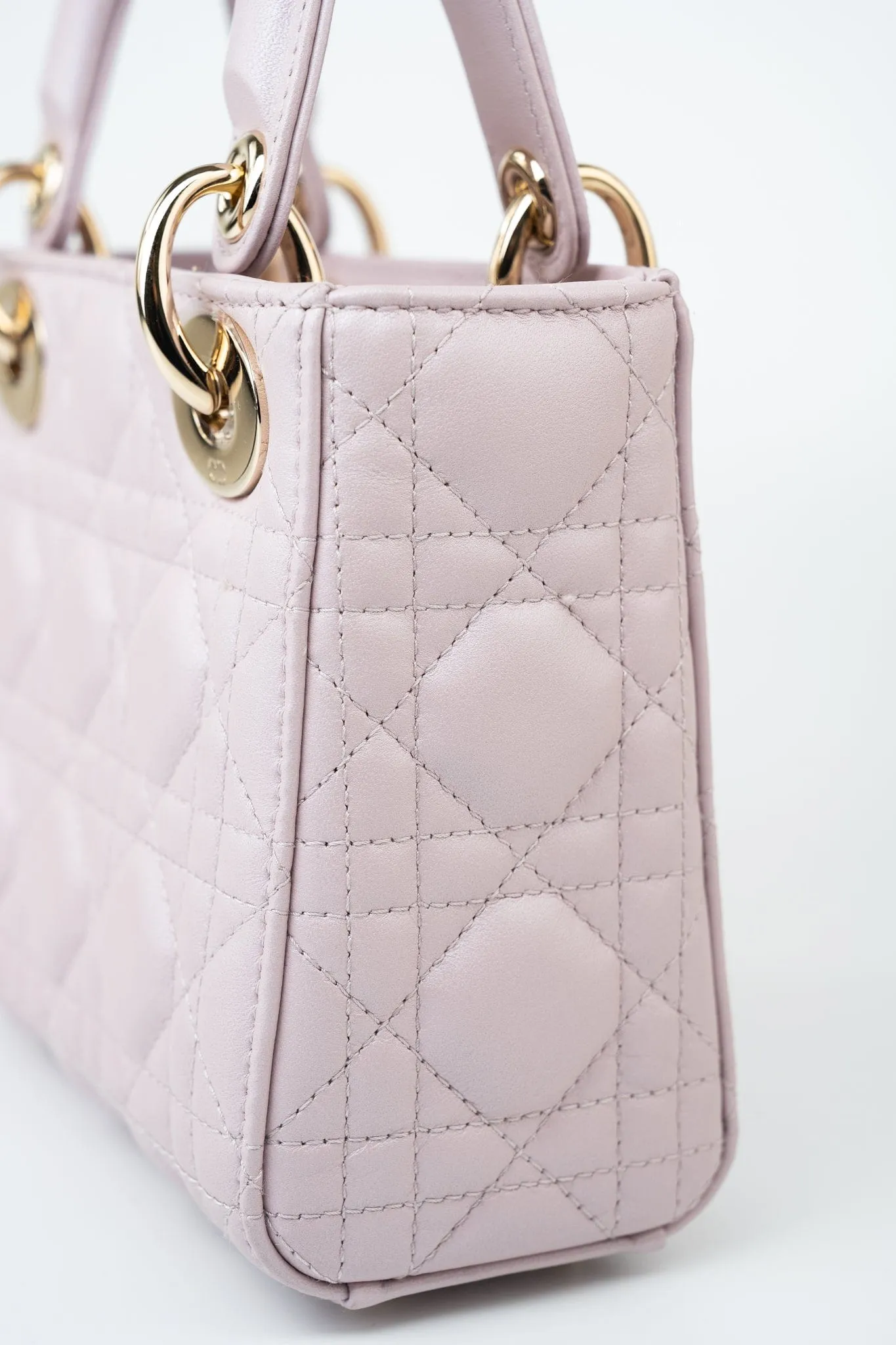 Christian Dior Mini Lady Dior Lotus Cannage  Pale Lilac Pink Pearlescent Lambskin