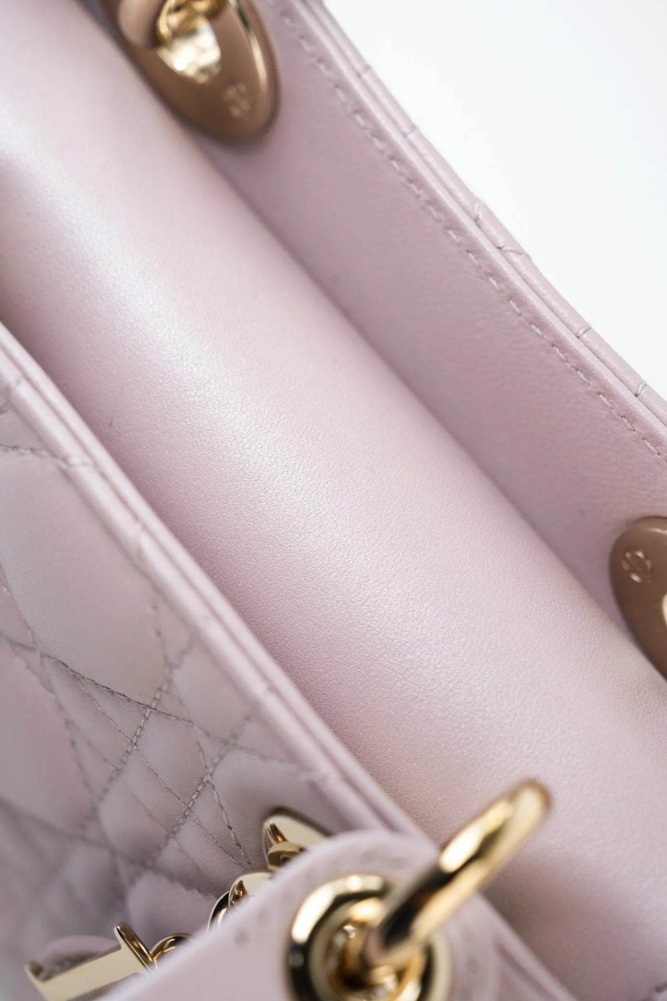 Christian Dior Mini Lady Dior Lotus Cannage  Pale Lilac Pink Pearlescent Lambskin