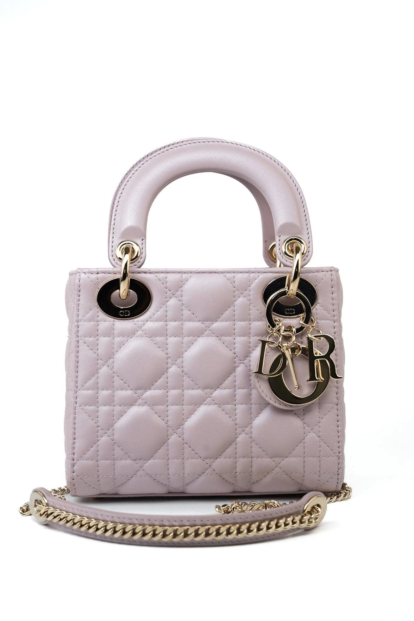 Christian Dior Mini Lady Dior Lotus Cannage  Pale Lilac Pink Pearlescent Lambskin