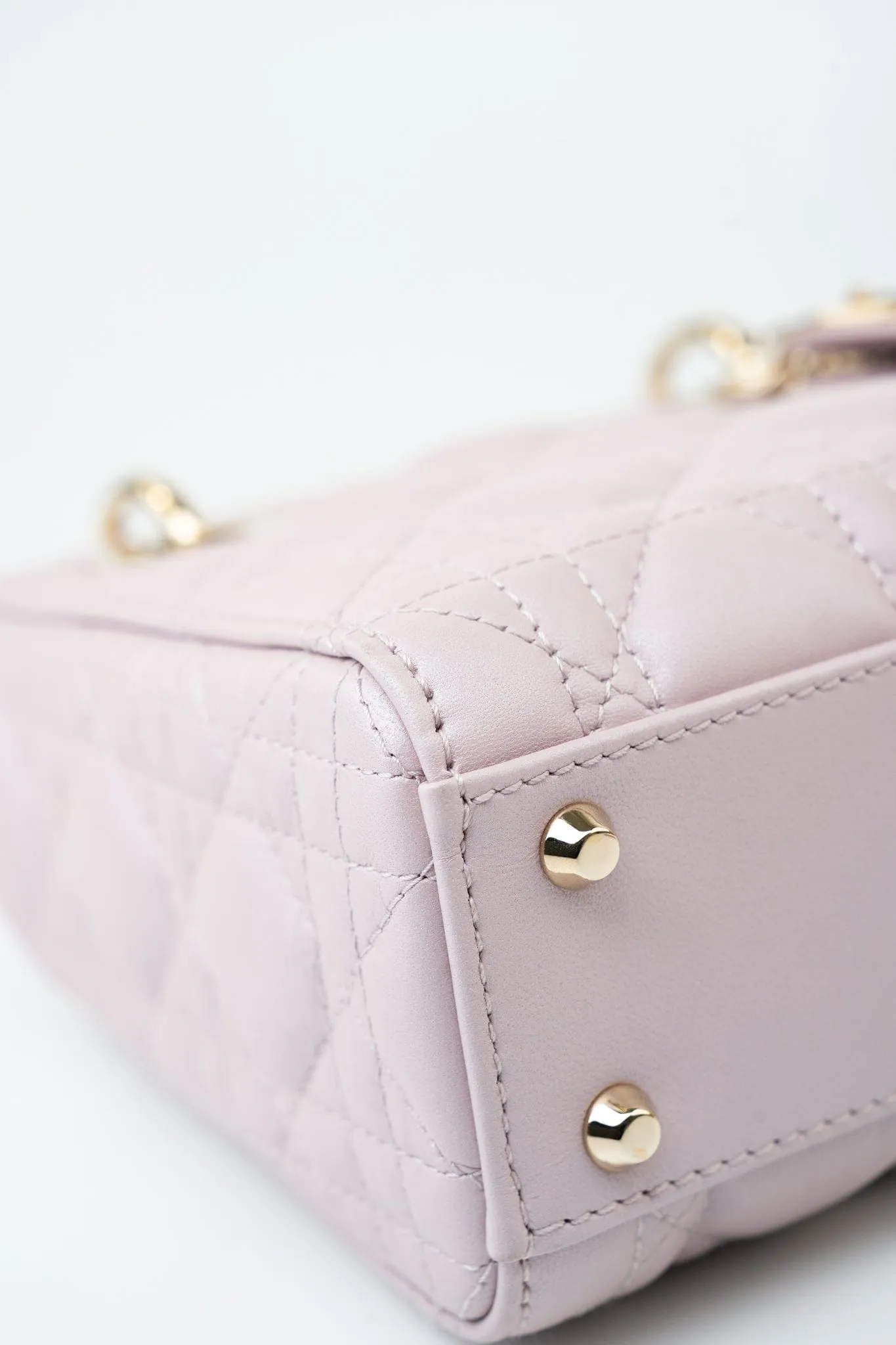 Christian Dior Mini Lady Dior Lotus Cannage  Pale Lilac Pink Pearlescent Lambskin