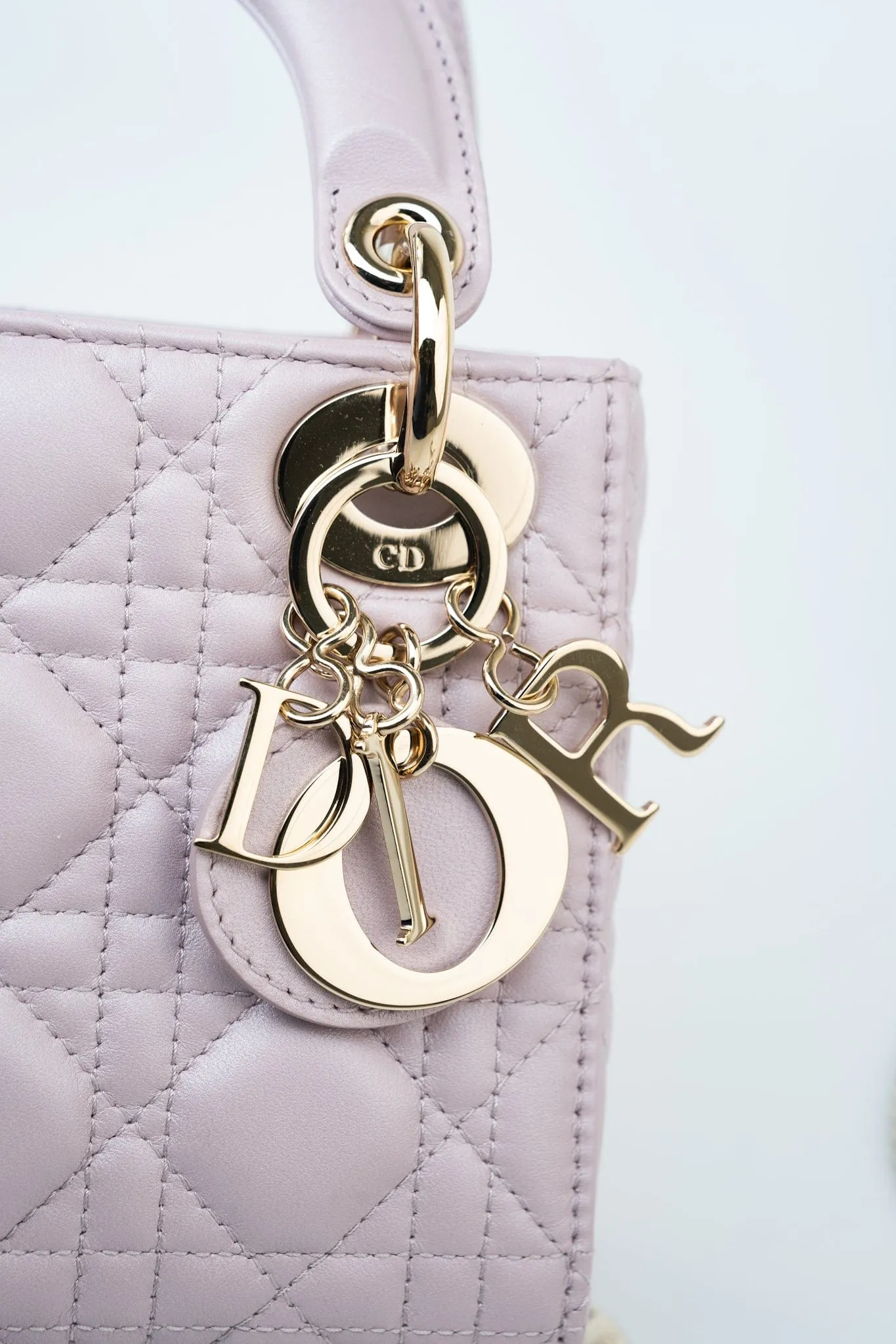 Christian Dior Mini Lady Dior Lotus Cannage  Pale Lilac Pink Pearlescent Lambskin