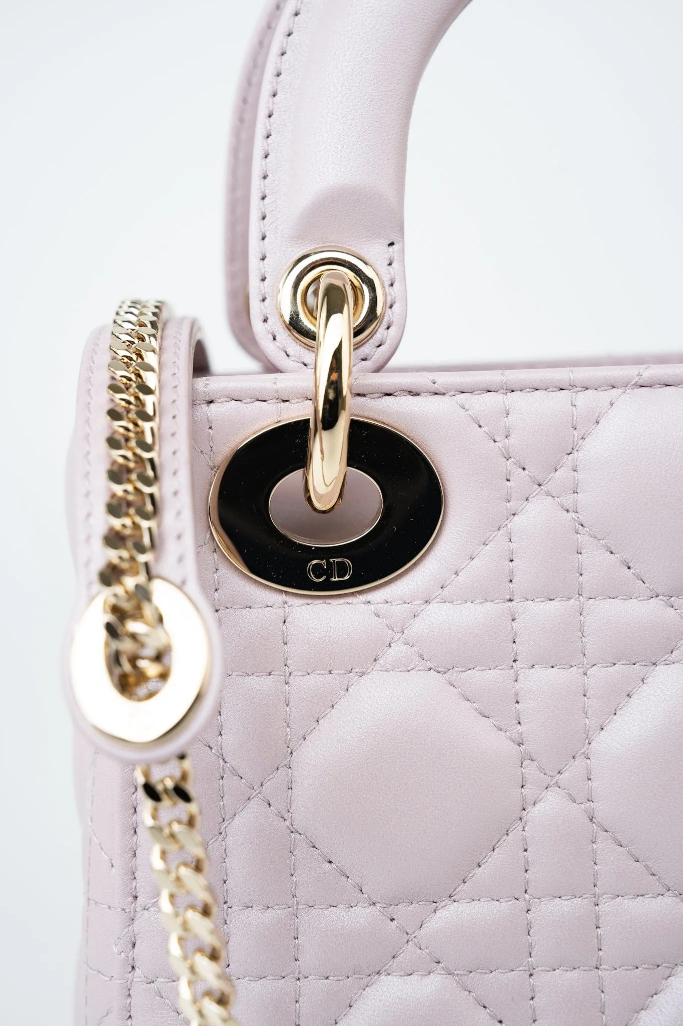 Christian Dior Mini Lady Dior Lotus Cannage  Pale Lilac Pink Pearlescent Lambskin